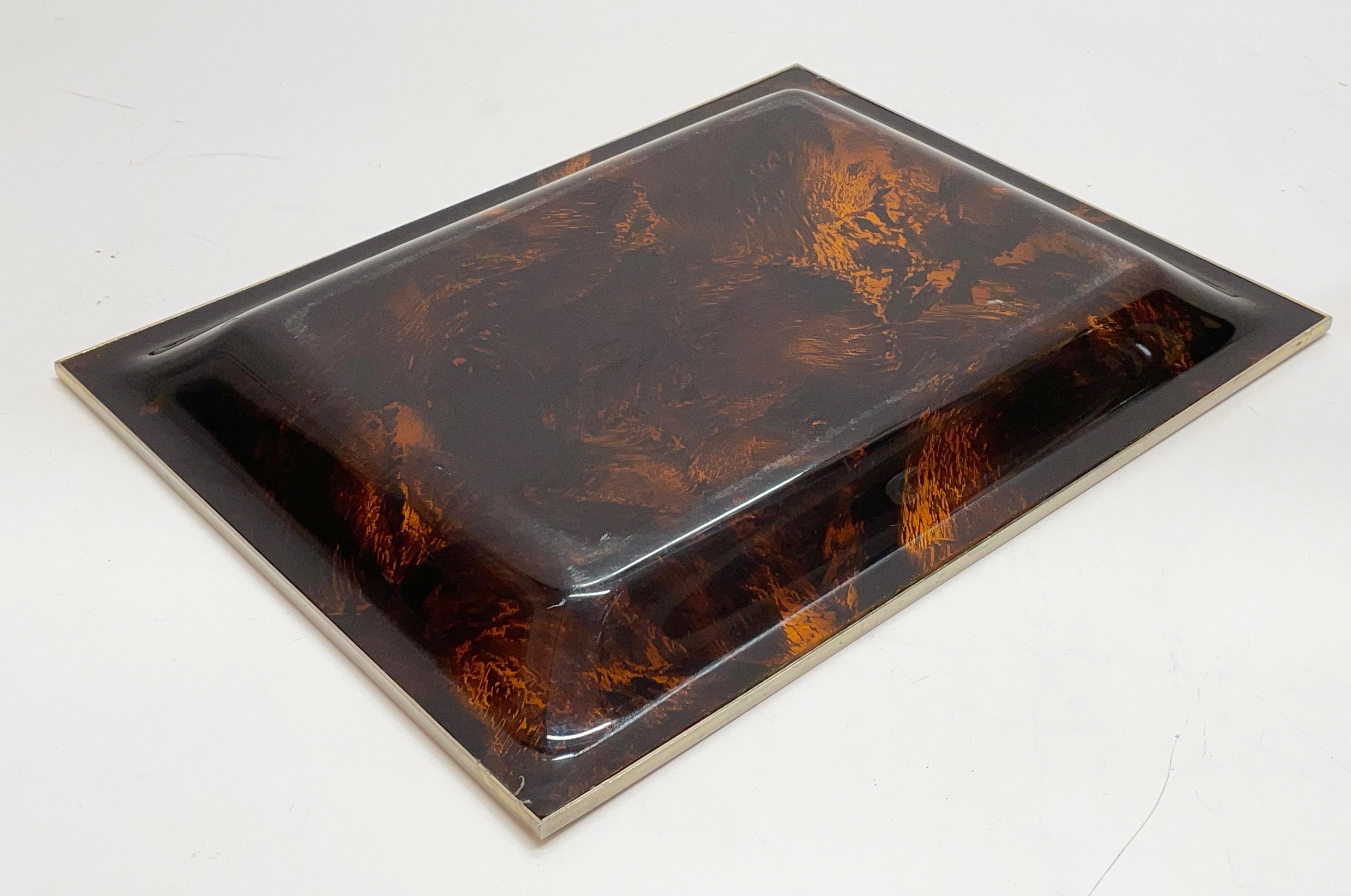 Midcentury Tortoiseshell Plexiglass Italian Serving Tray after Willy Rizzo 1970s For Sale 6