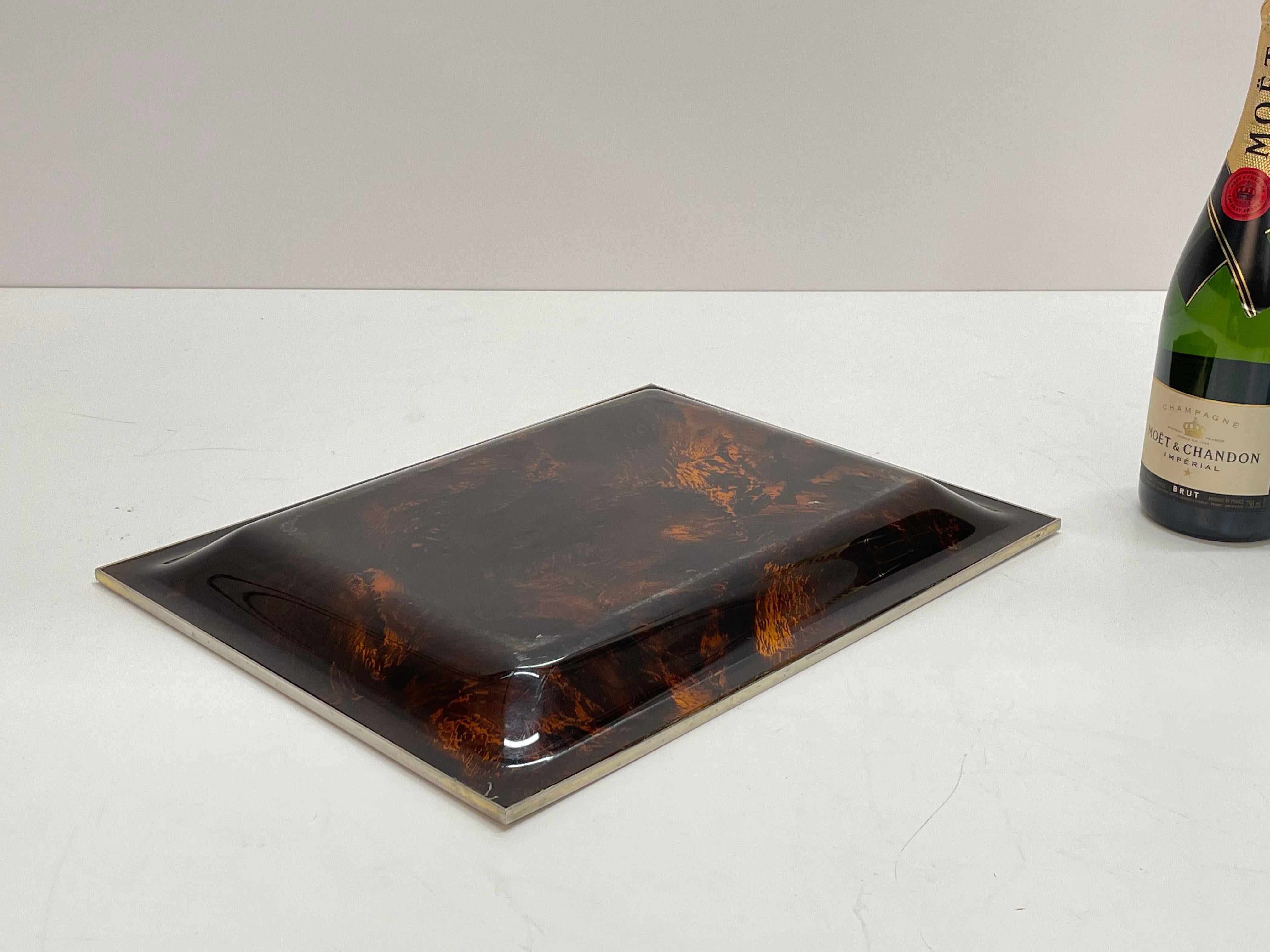 Midcentury Tortoiseshell Plexiglass Italian Serving Tray after Willy Rizzo 1970s For Sale 7