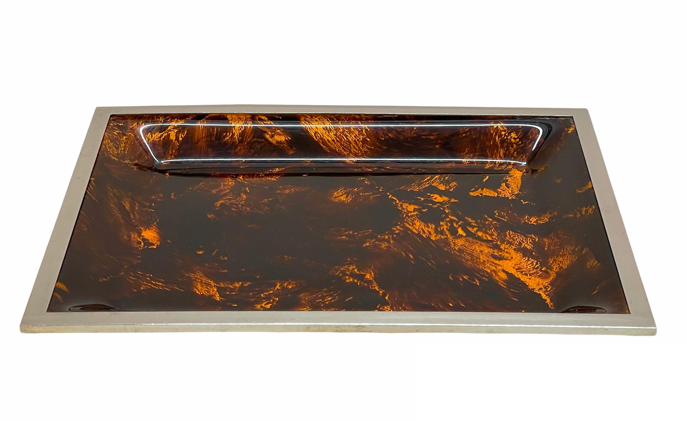 Midcentury Tortoiseshell Plexiglass Italian Serving Tray after Willy Rizzo 1970s For Sale 8