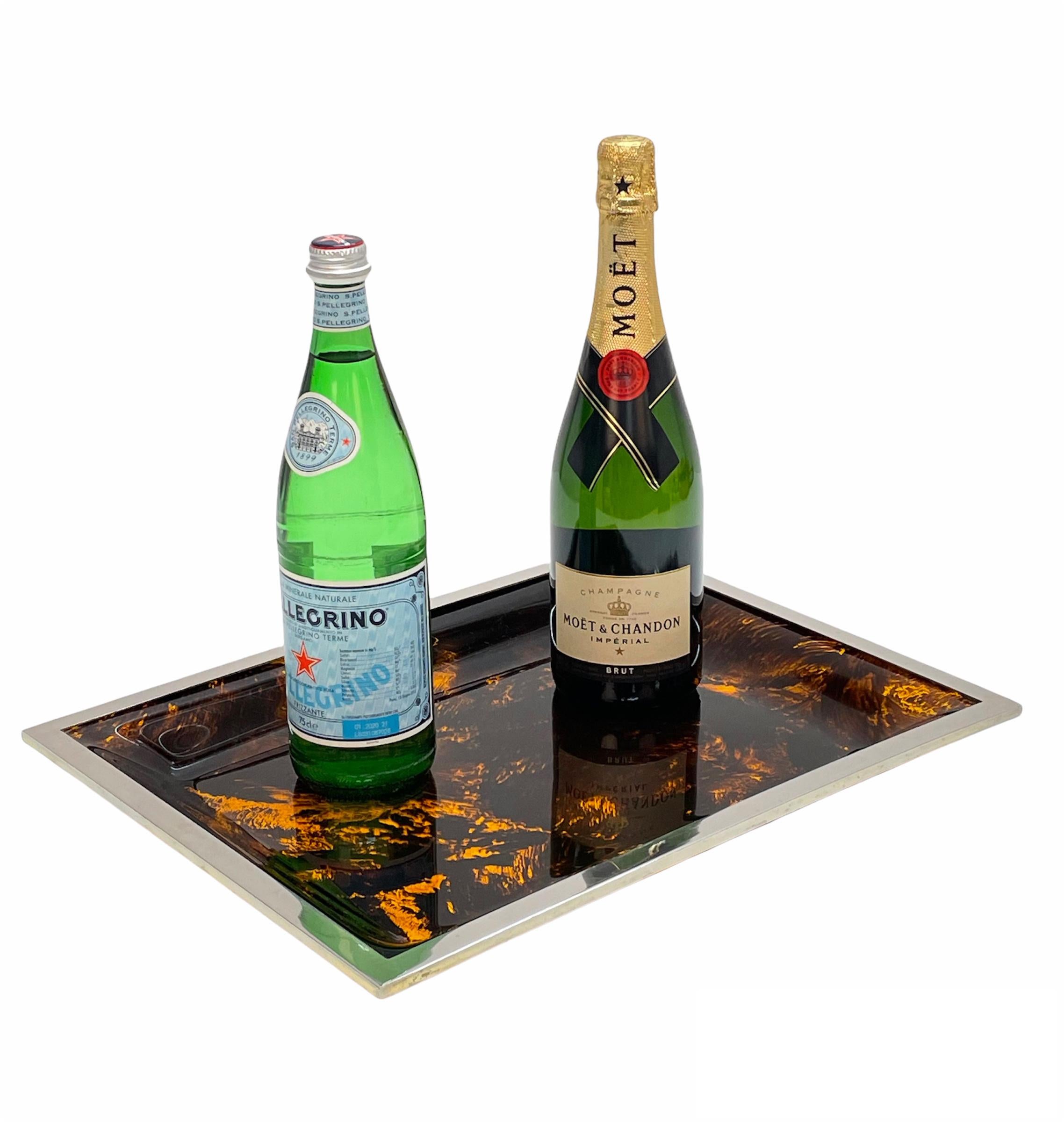 Midcentury Tortoiseshell Plexiglass Italian Serving Tray after Willy Rizzo 1970s For Sale 9