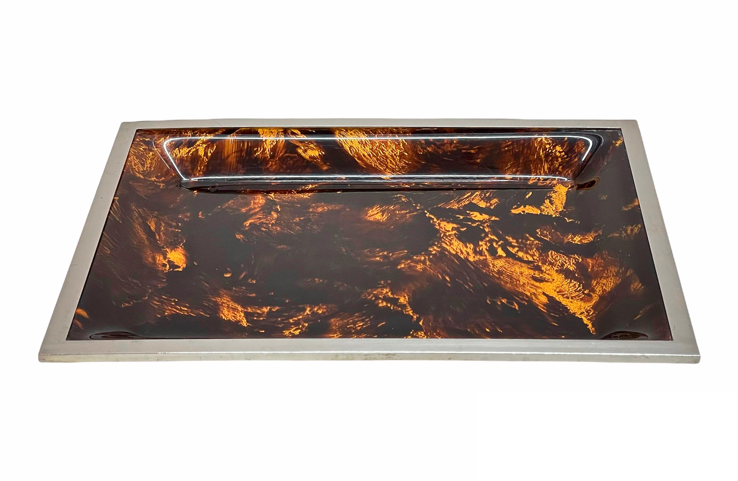 Mid-Century Modern Midcentury Tortoiseshell Plexiglass Italian Serving Tray after Willy Rizzo 1970s For Sale