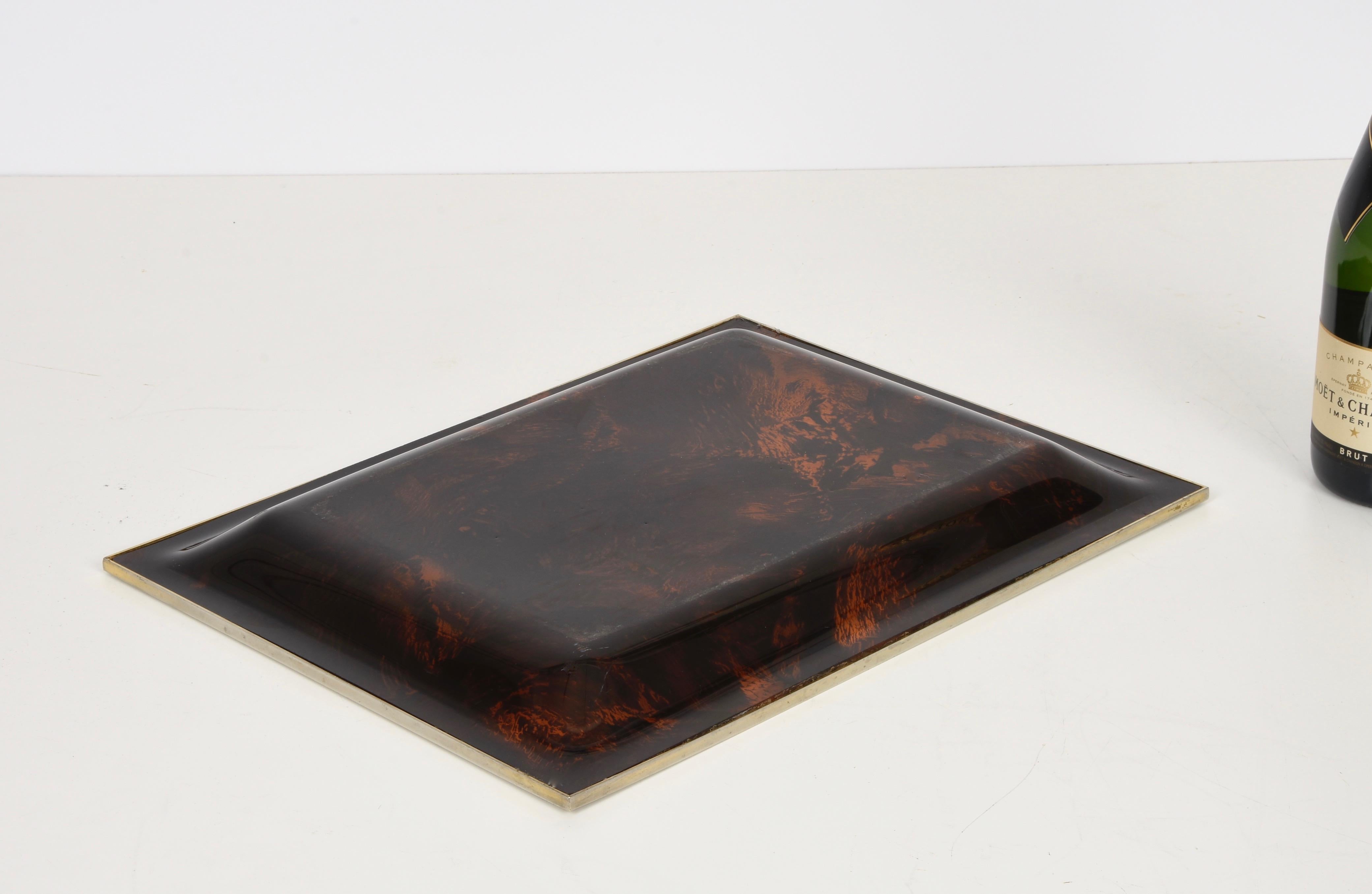 Metal Midcentury Tortoiseshell Plexiglass Italian Serving Tray after Willy Rizzo 1970s For Sale