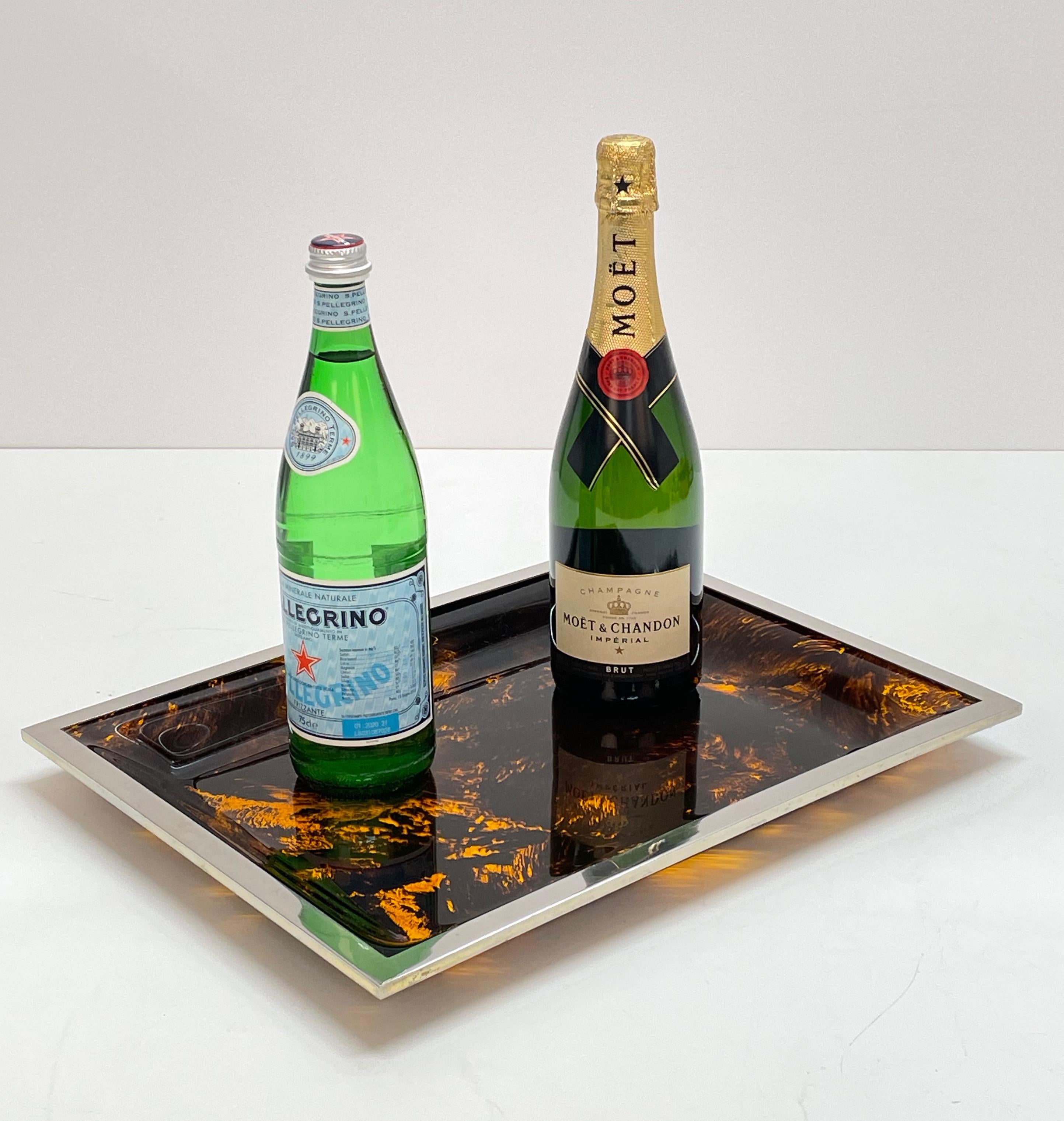 Midcentury Tortoiseshell Plexiglass Italian Serving Tray after Willy Rizzo 1970s For Sale 2