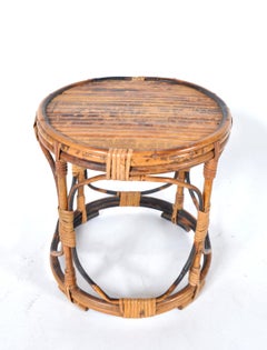 Table d'appoint en osier et bambou Tortoishell Midcentury Plant Stand Jardiniere Tiki