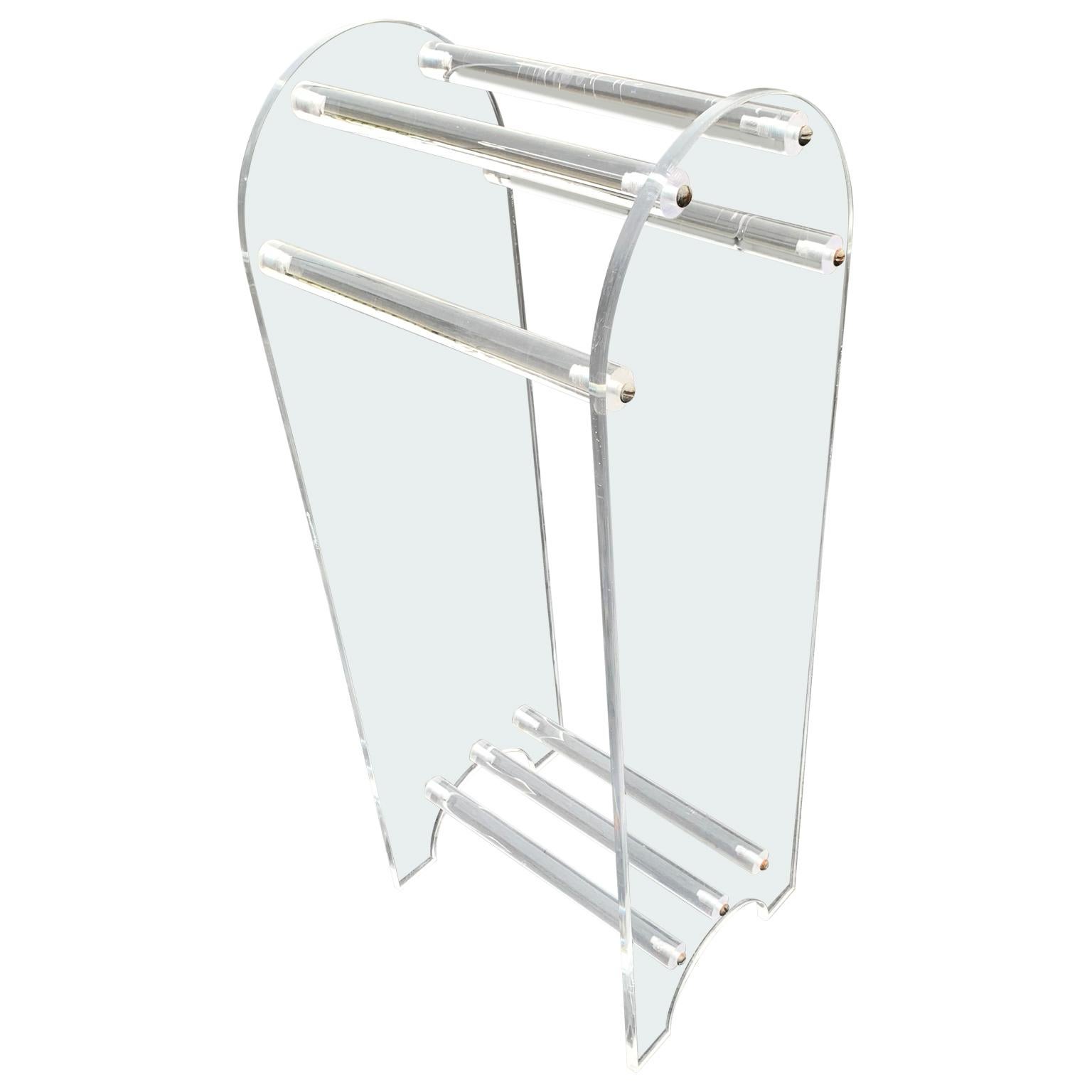 American Midcentury Towel Rack of Thick Lucite
