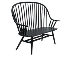 Panchina con schienale a fuso in legno curvato in stile medioevo moderno e transitorio in nero