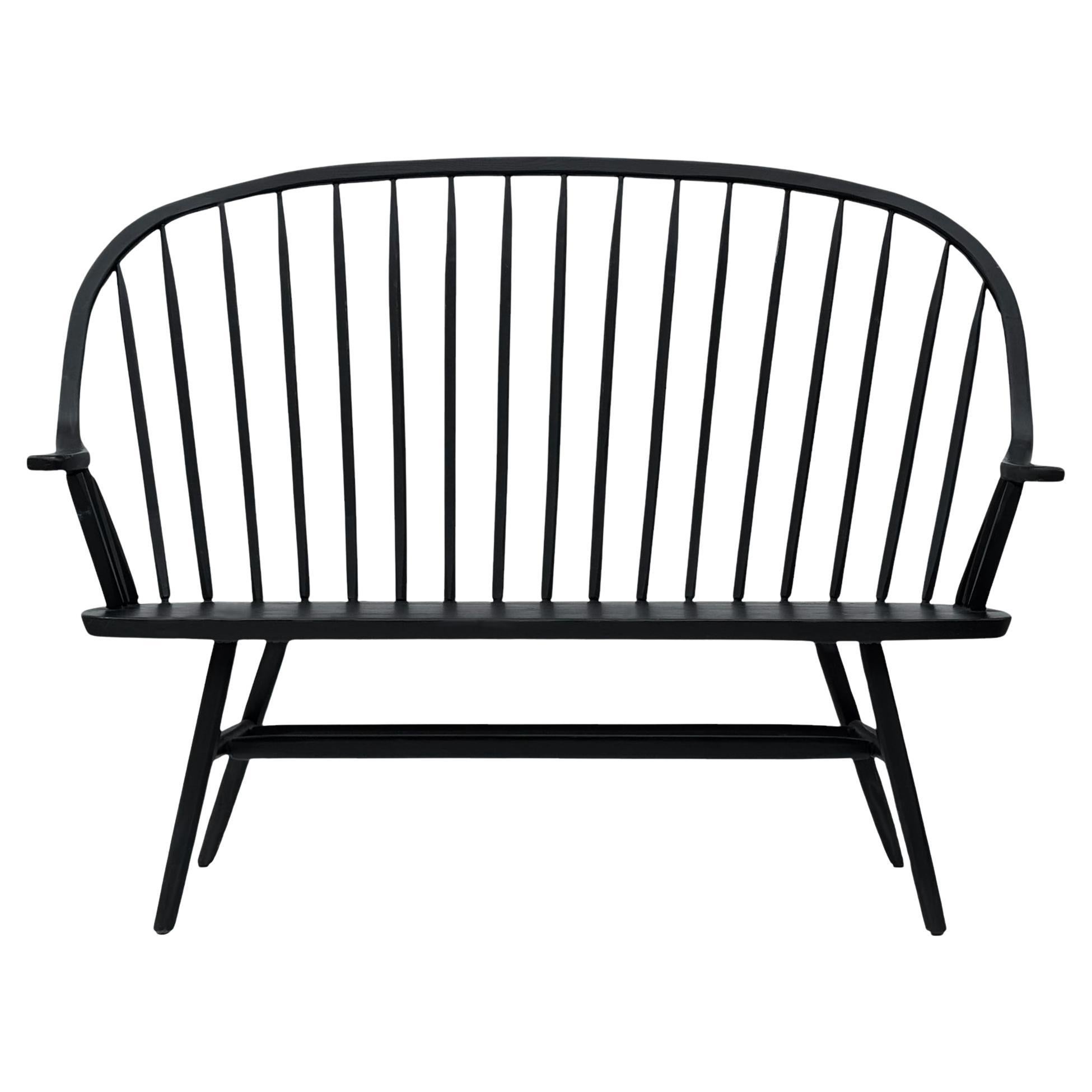 Midcentury Transitional Modern Spindle Back Bentwood Settee Bench in Black