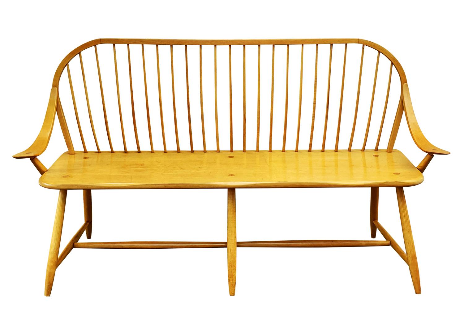 Mid-Century Modern Midcentury Transitional Modern Spindle Back Bentwood Settee Bench in Maple