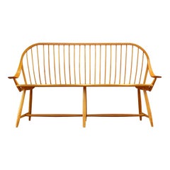 Midcentury Transitional Modern Spindle Back Bentwood Settee Bench in Maple