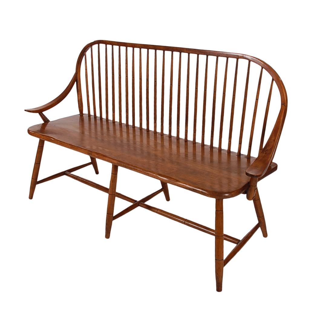American Midcentury Transitional Modern Spindle Back Bentwood Settee Bench in Walnut