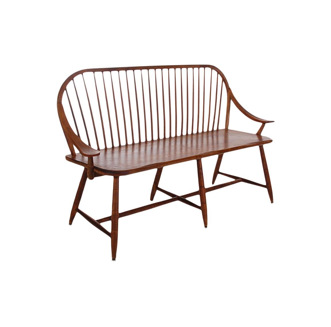 Mid-Century Modern Midcentury Transitional Modern Spindle Back Bentwood Settee Bench in Walnut