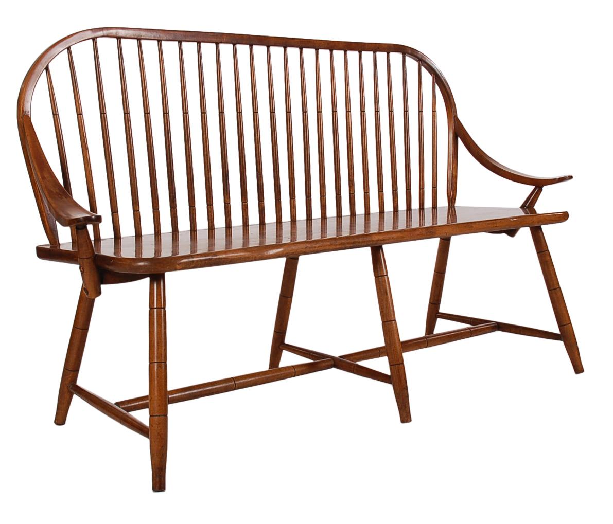 Mid-20th Century Midcentury Transitional Modern Spindle Back Bentwood Settee Bench in Walnut
