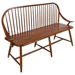 Vintage Midcentury Transitional Modern Spindle Back Bentwood Settee Bench in Walnut