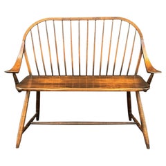 Midcentury Transitional Modern Spindle Back Bentwood Settee Bench in Walnut