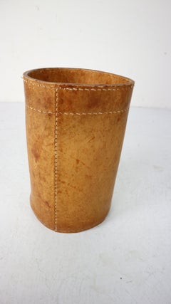 Midcentury Trash Bin Cognac Leather in the Style of Jacques Adnet, 1970s