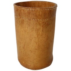 Midcentury Trash Bin Cognac Leather in the Style of Jacques Adnet, 1970s