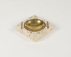 Midcentury Travertine and Brass Ashtray Fratelli Mannelli Style, Italy 1970s