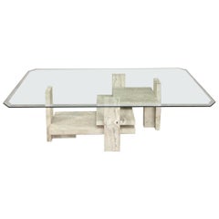 Midcentury Travertine and Glass Coffee Table Midcentury Travertine and Glass Coffee Table