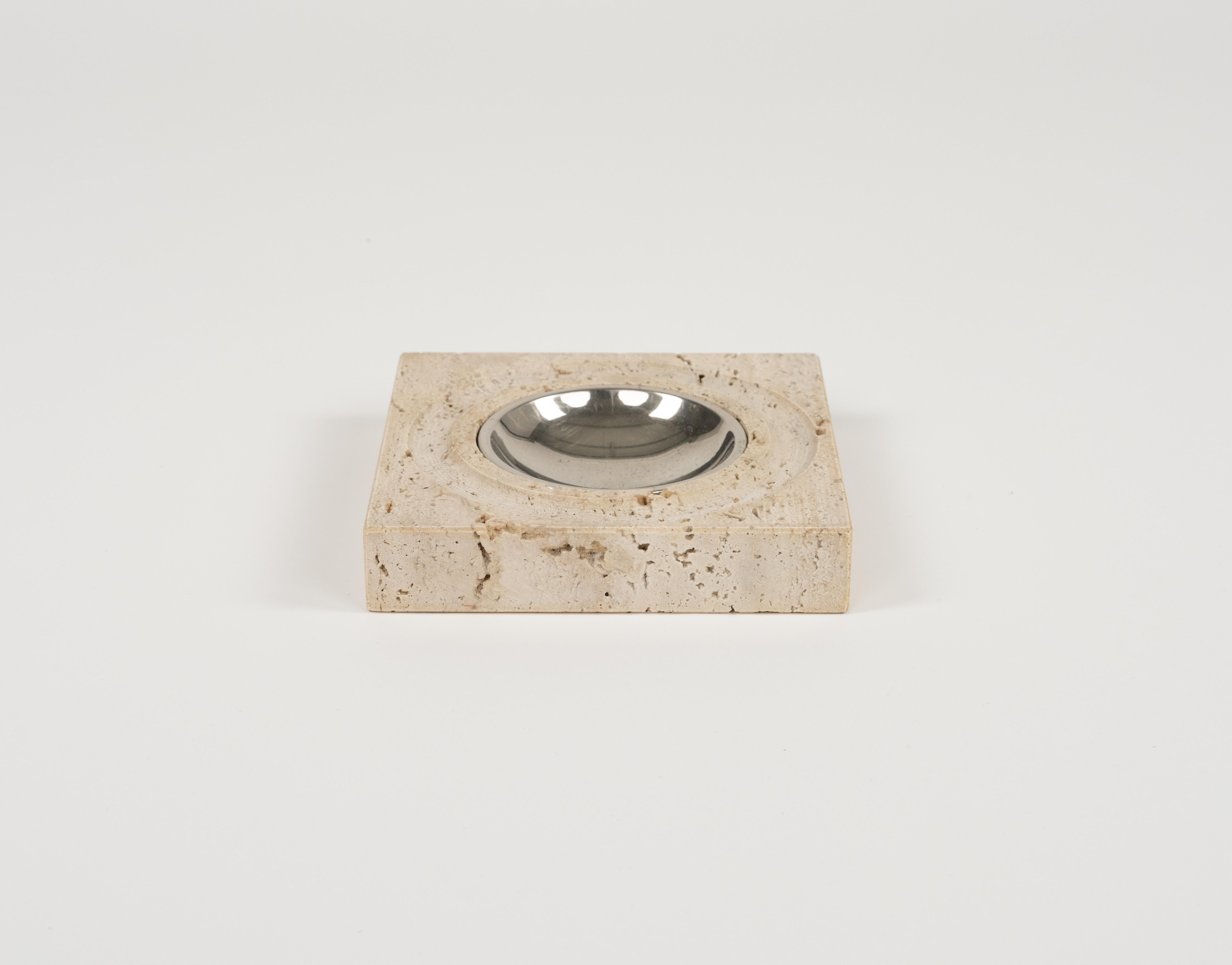 Steel Midcentury Travertine Ashtray or Vide-Poche by Fratelli Mannelli, Italy 1970s For Sale