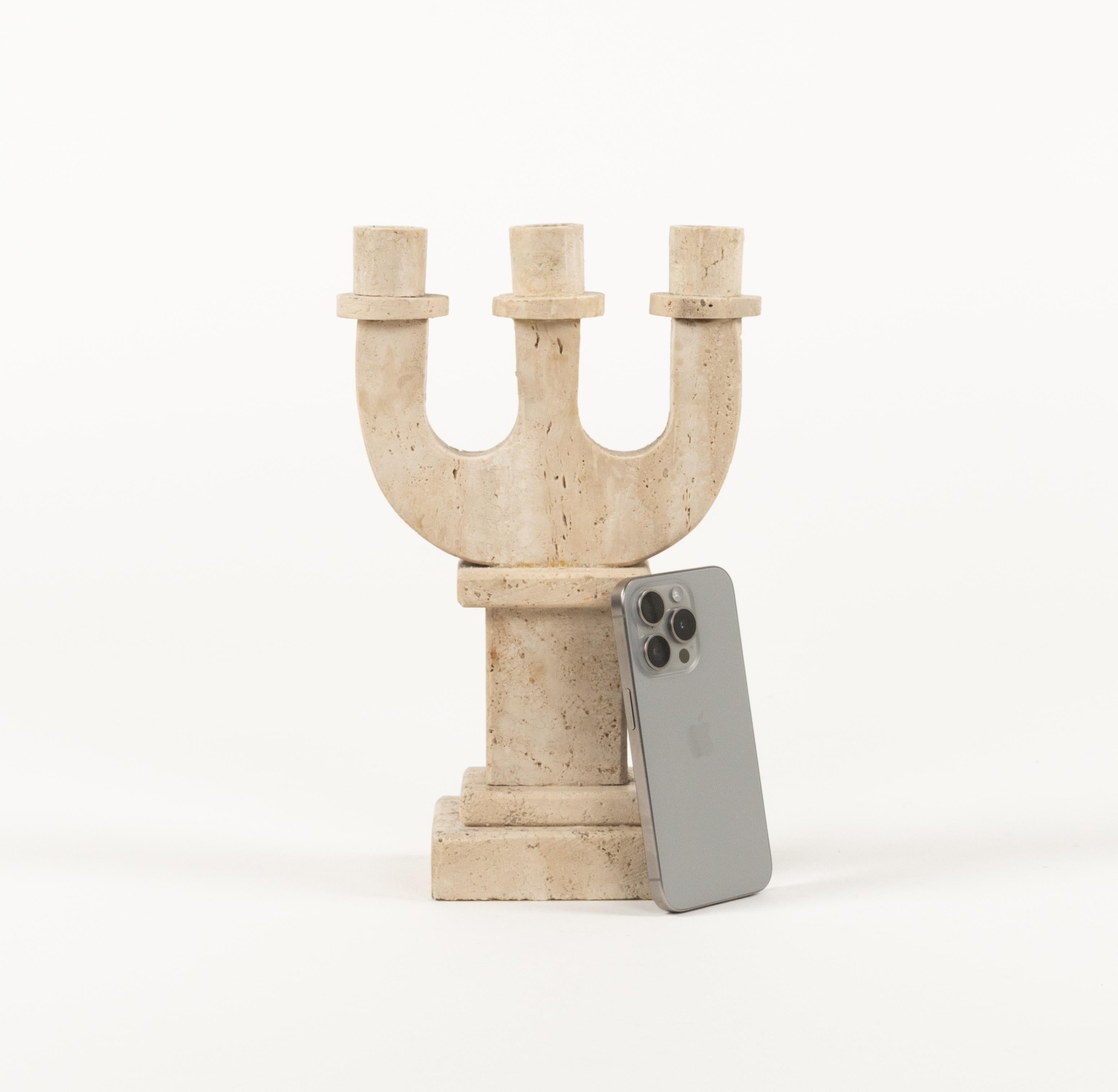 Midcentury Travertine Candle Holder Attributed to Fratelli Mannelli, Italy 1970s 6