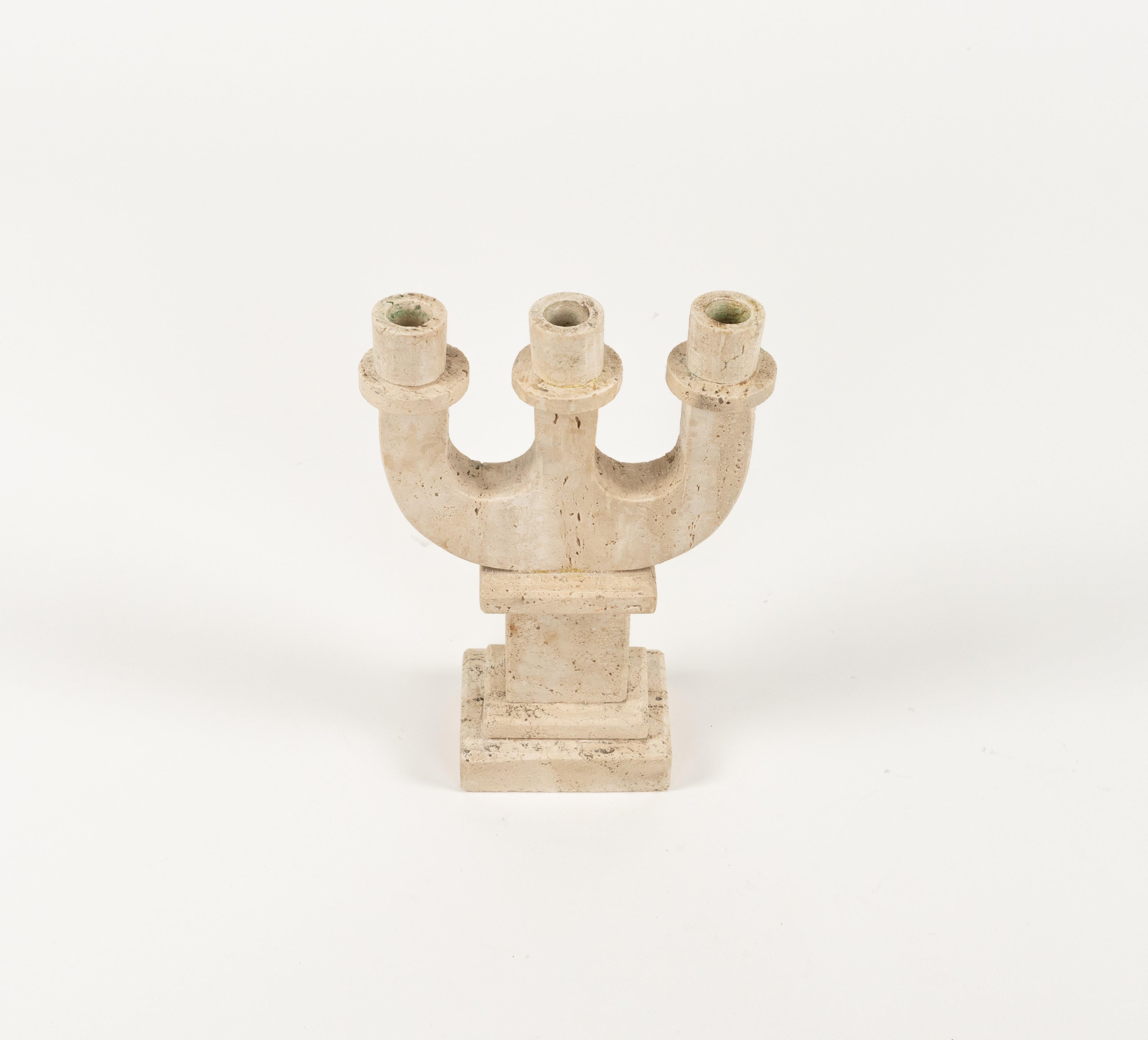 Mid-Century Modern Midcentury Travertine Candle Holder Attributed to Fratelli Mannelli, Italy 1970s