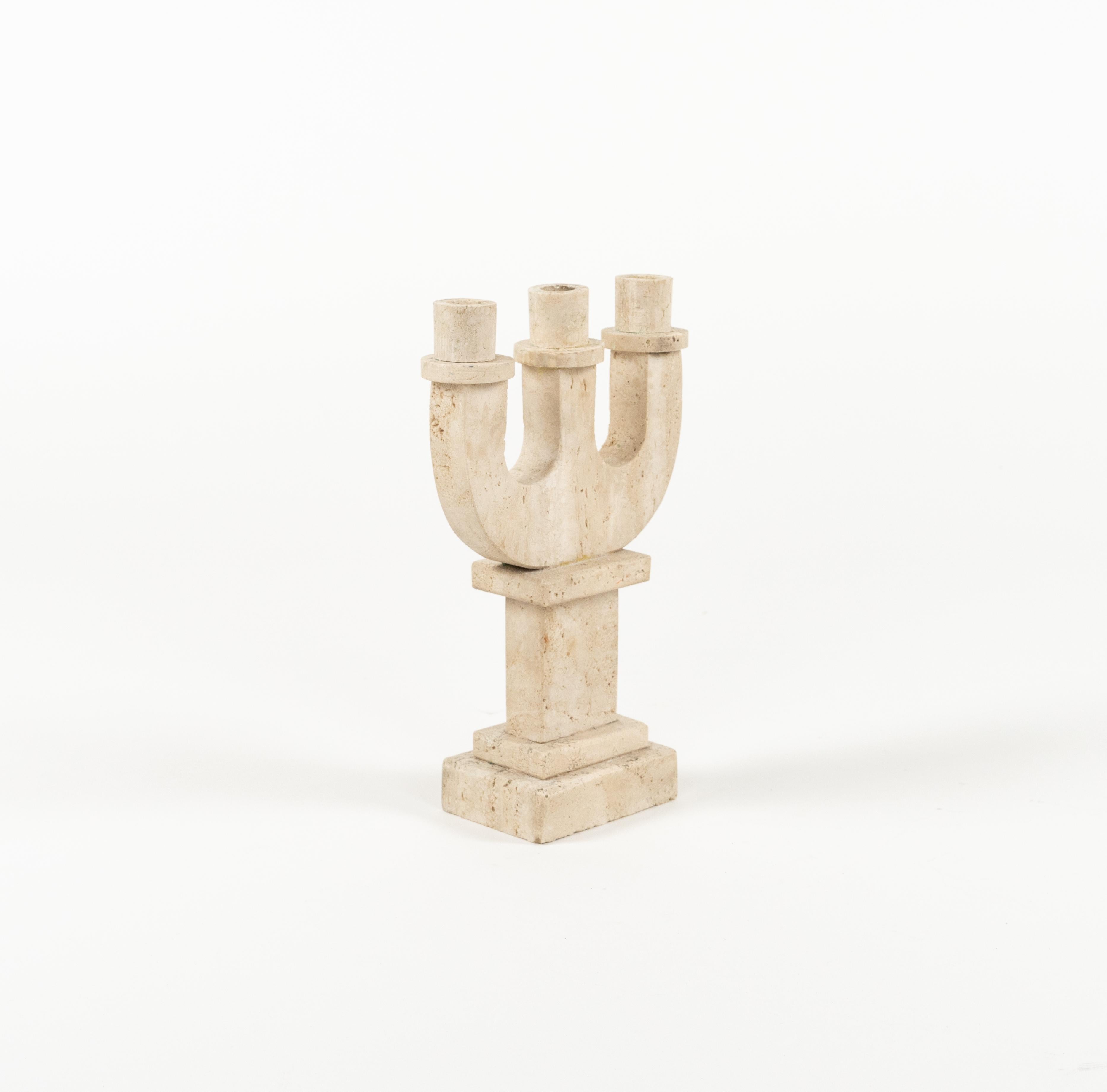 Italian Midcentury Travertine Candle Holder Attributed to Fratelli Mannelli, Italy 1970s
