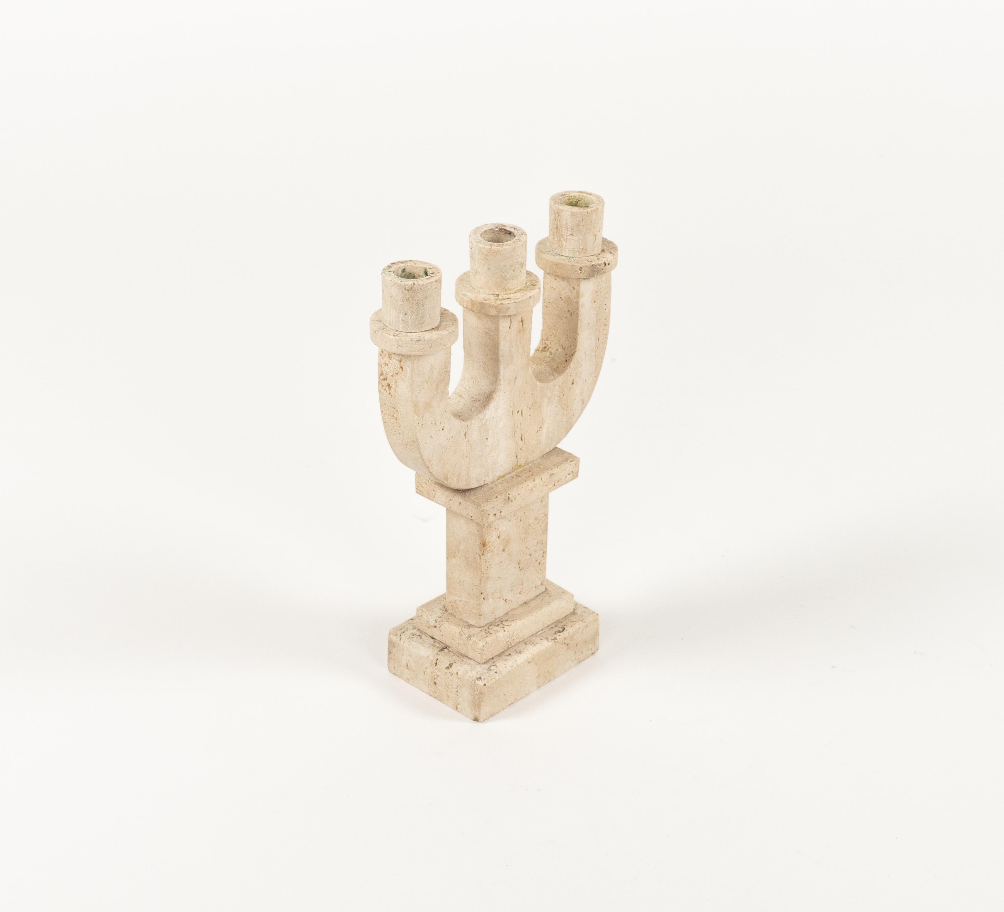 Midcentury Travertine Candle Holder Attributed to Fratelli Mannelli, Italy 1970s In Good Condition In Rome, IT
