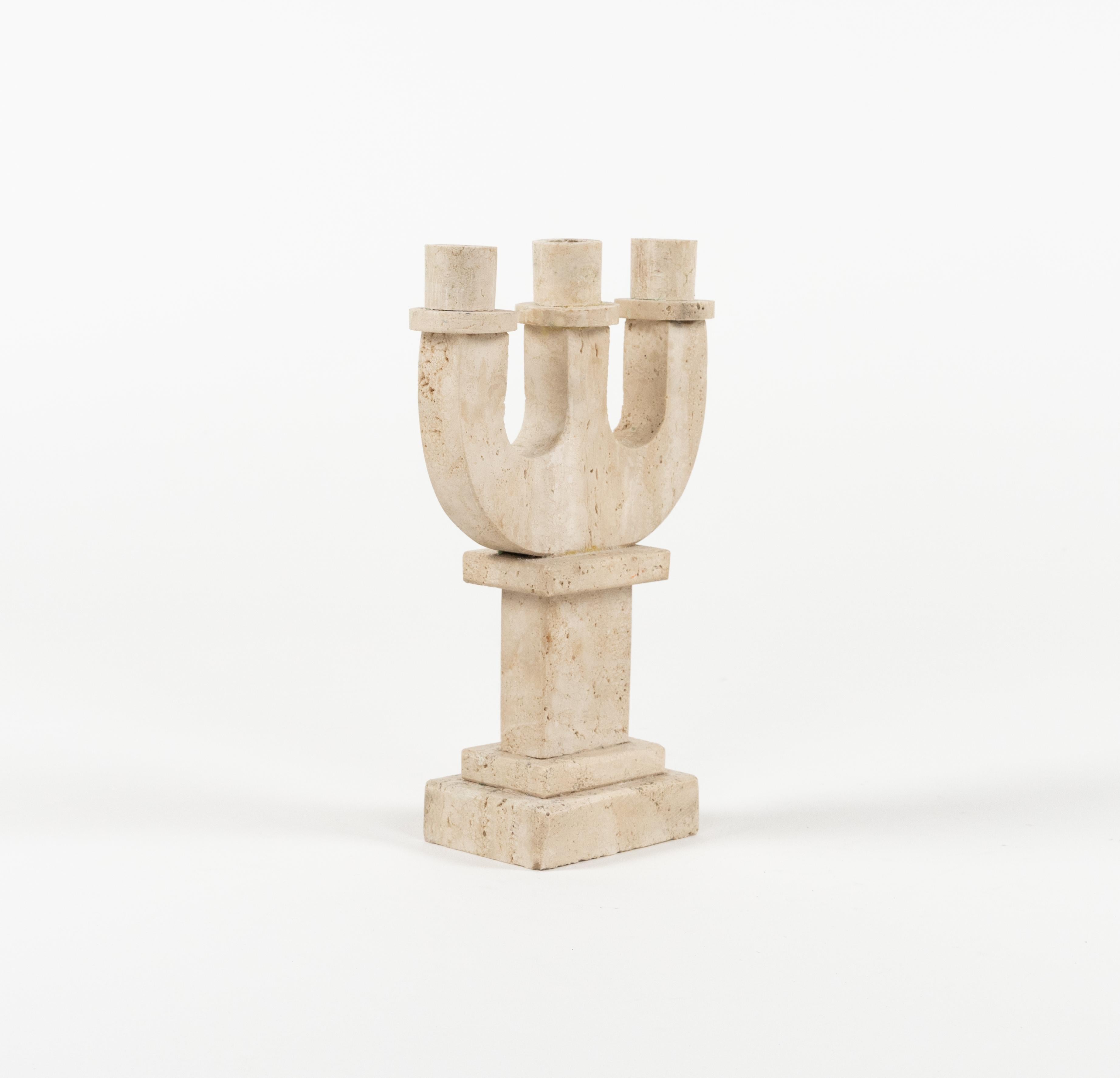 Late 20th Century Midcentury Travertine Candle Holder Attributed to Fratelli Mannelli, Italy 1970s