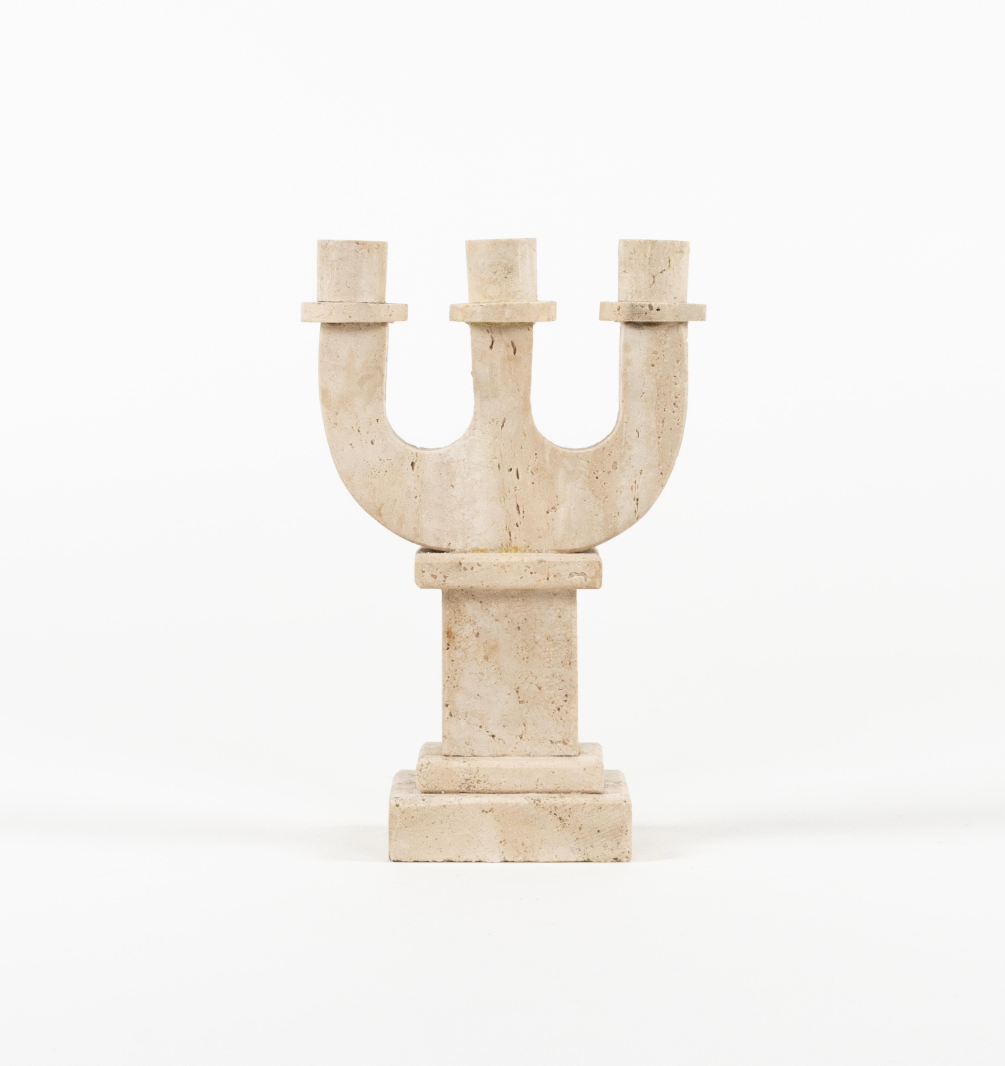 Midcentury Travertine Candle Holder Attributed to Fratelli Mannelli, Italy 1970s 1