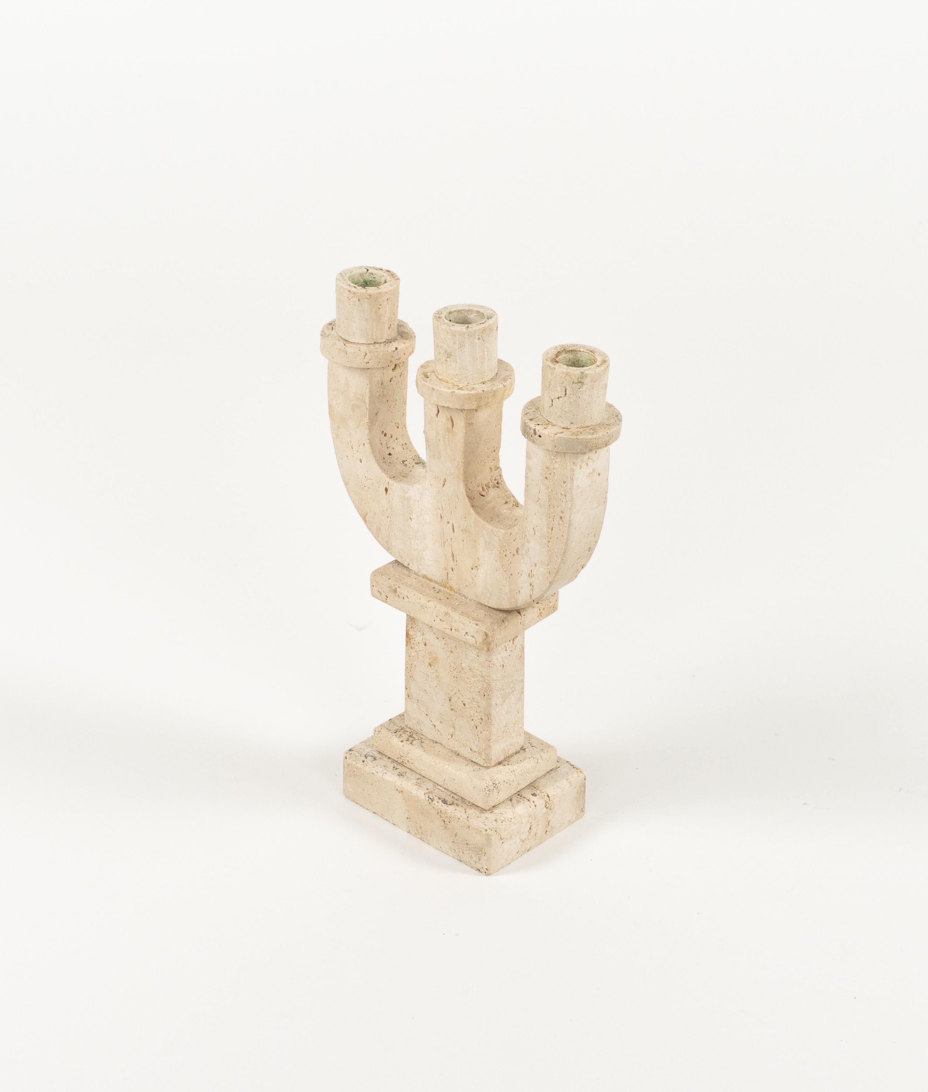 Midcentury Travertine Candle Holder Attributed to Fratelli Mannelli, Italy 1970s 2