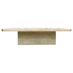 Midcentury Travertine Coffeetable with Etched Brass by Georges Matthias, 1970s