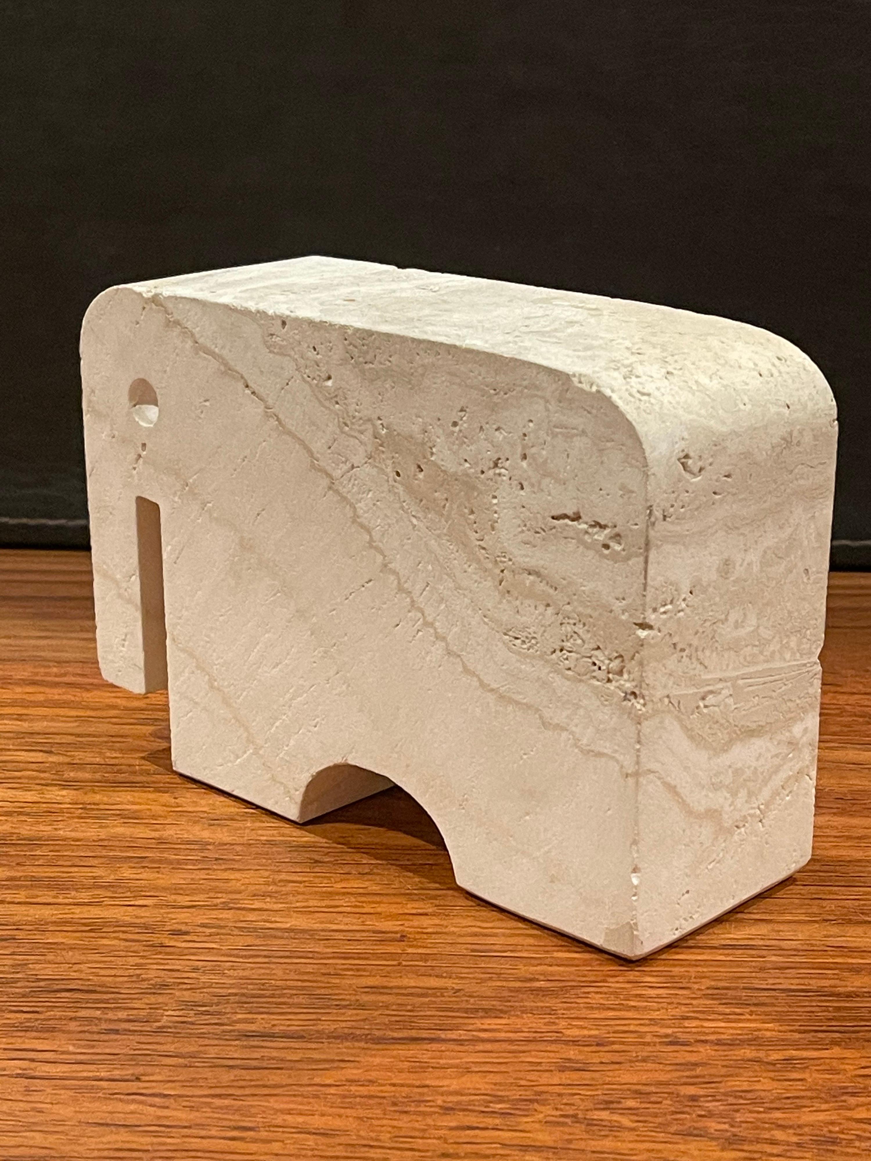Midcentury Travertine Elephant Sculpture / Bookend by Fratelli Mannelli In Good Condition For Sale In San Diego, CA