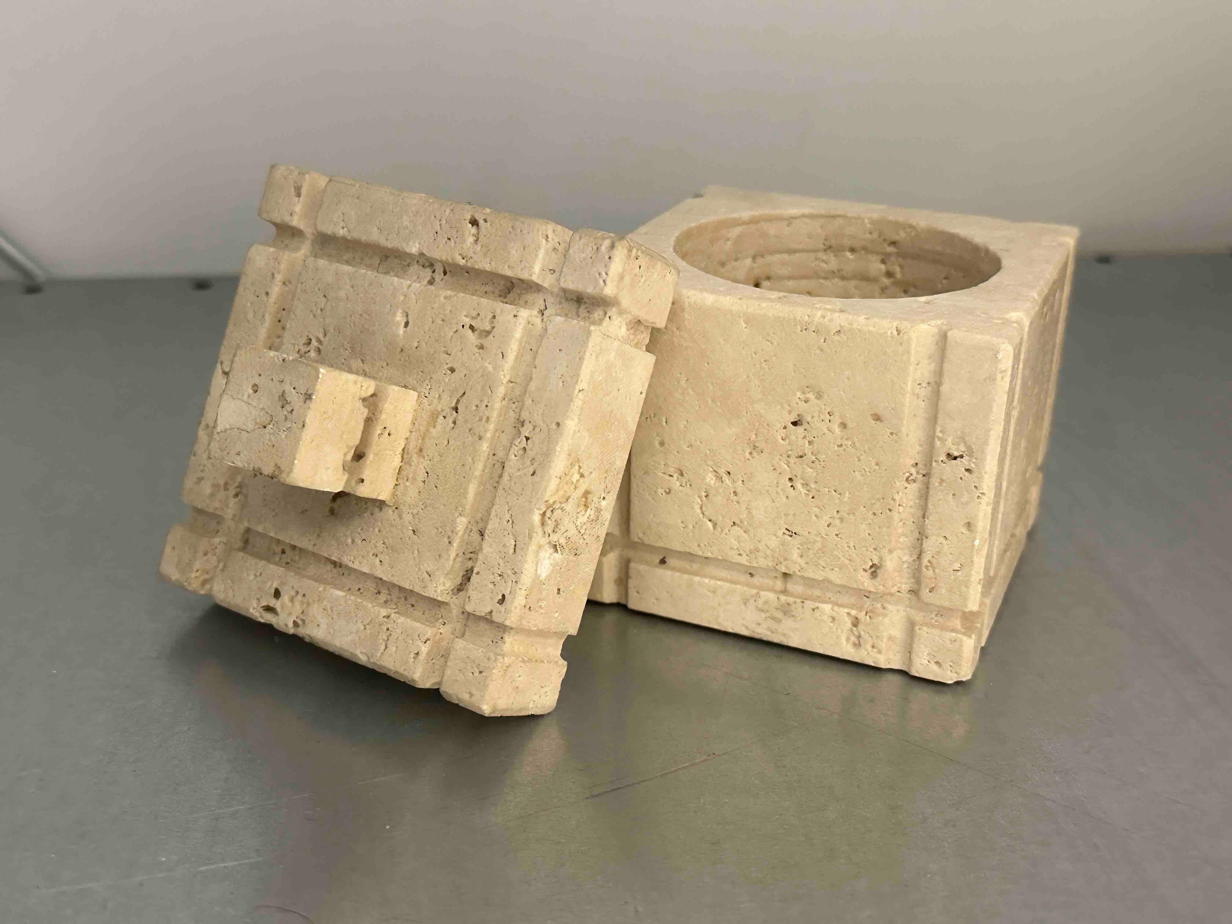 Midcentury Travertine Marble Italian Box Catchall by Fratelli Manelli, 1970s For Sale 5