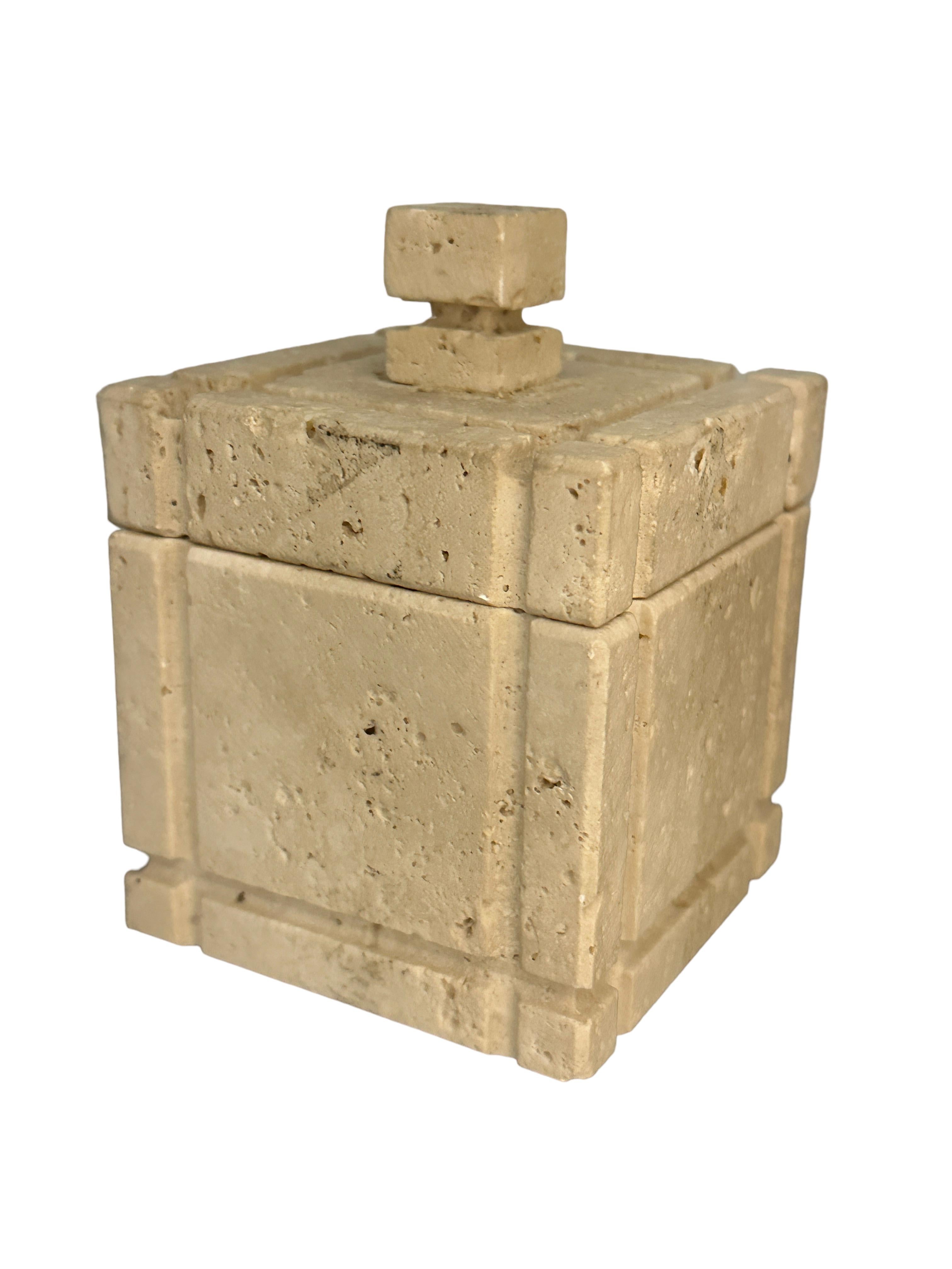 Brutalist Midcentury Travertine Marble Italian Box Catchall by Fratelli Manelli, 1970s For Sale