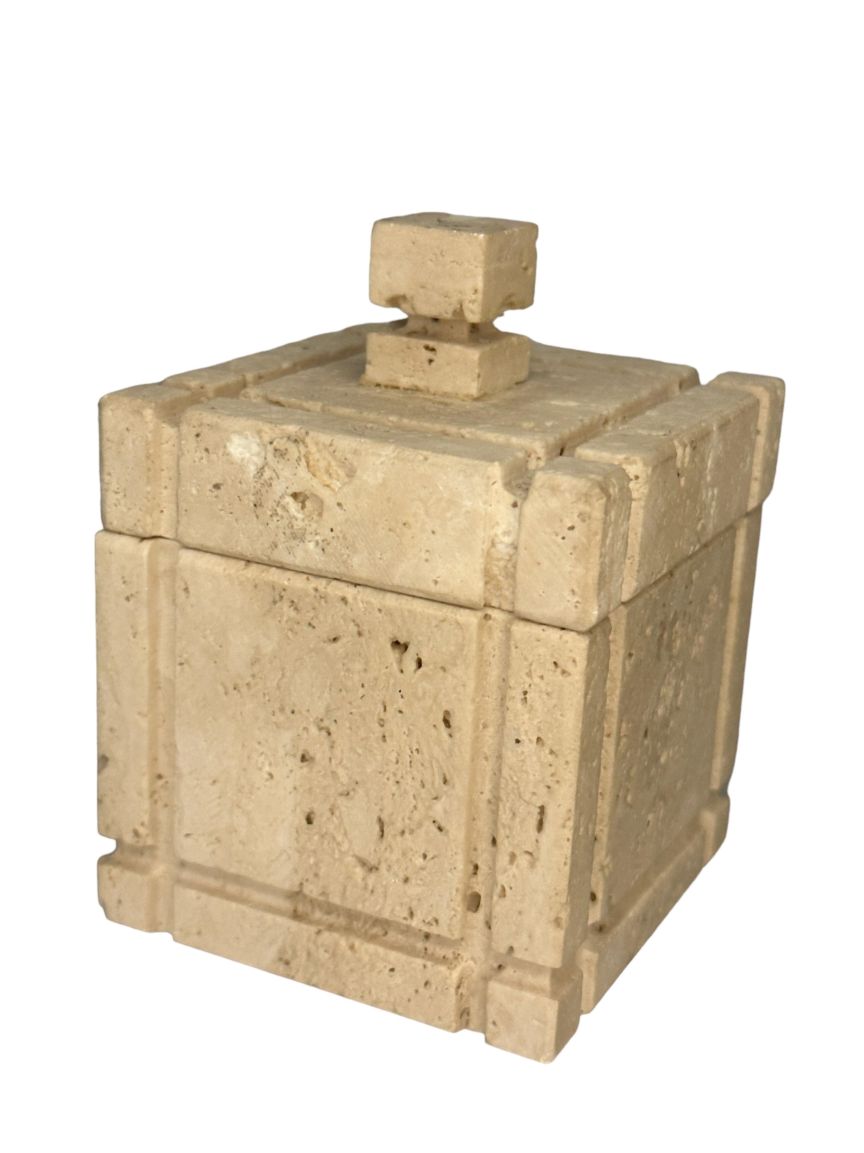 Midcentury Travertine Marble Italian Box Catchall by Fratelli Manelli, 1970s For Sale 1