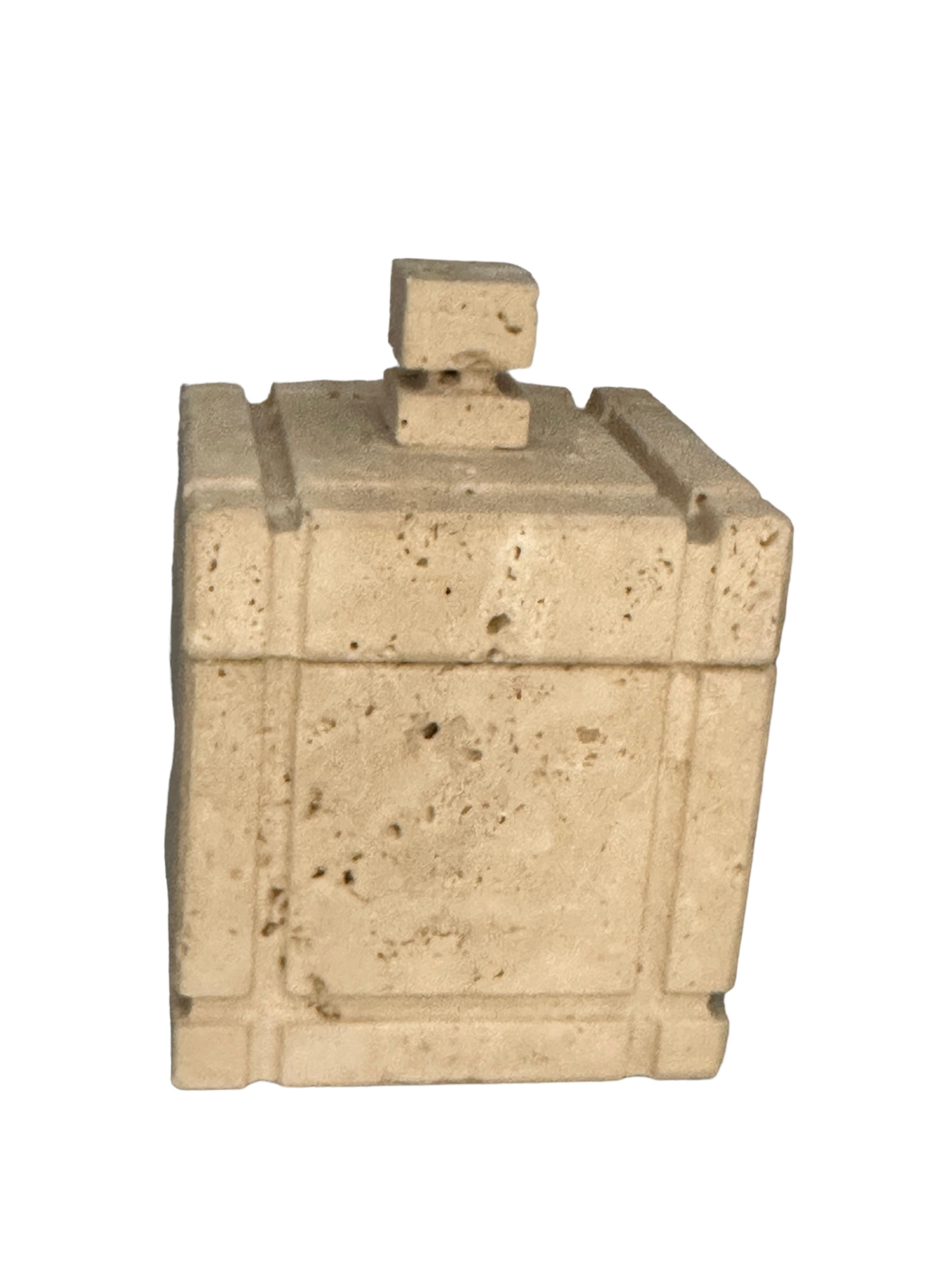 Midcentury Travertine Marble Italian Box Catchall by Fratelli Manelli, 1970s For Sale 2