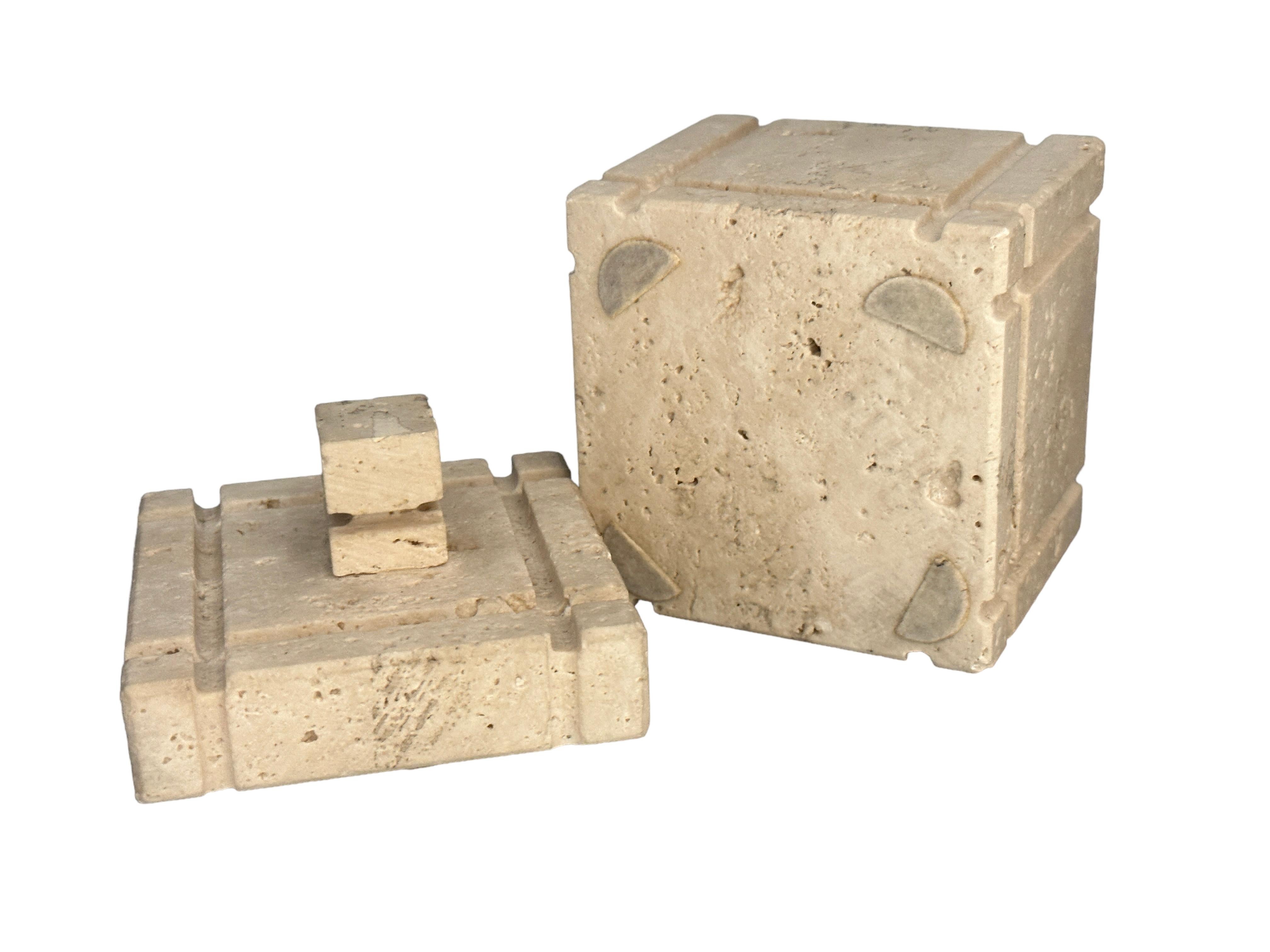 Midcentury Travertine Marble Italian Box Catchall by Fratelli Manelli, 1970s For Sale 3