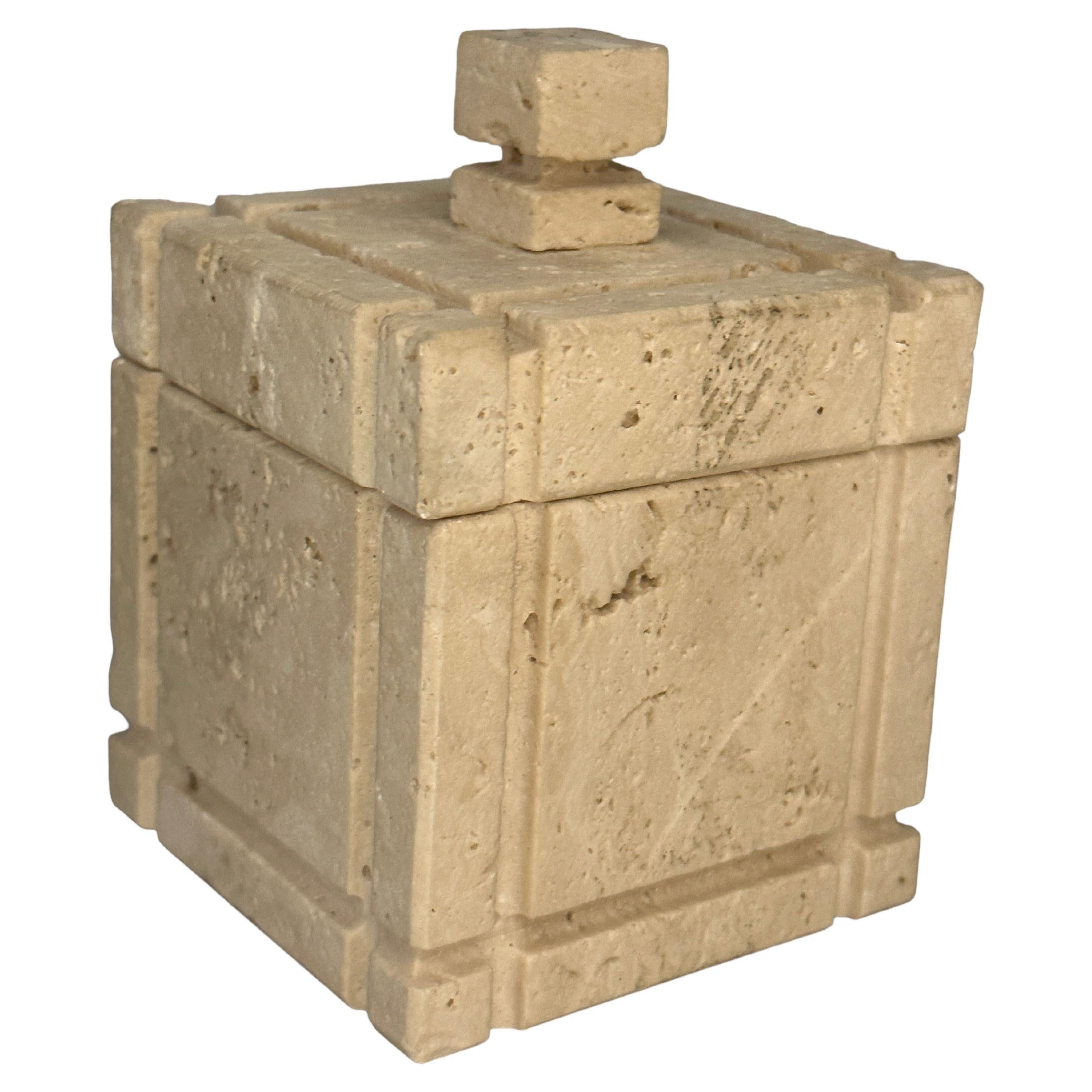 Midcentury Travertine Marble Italian Box Catchall by Fratelli Manelli, 1970s For Sale