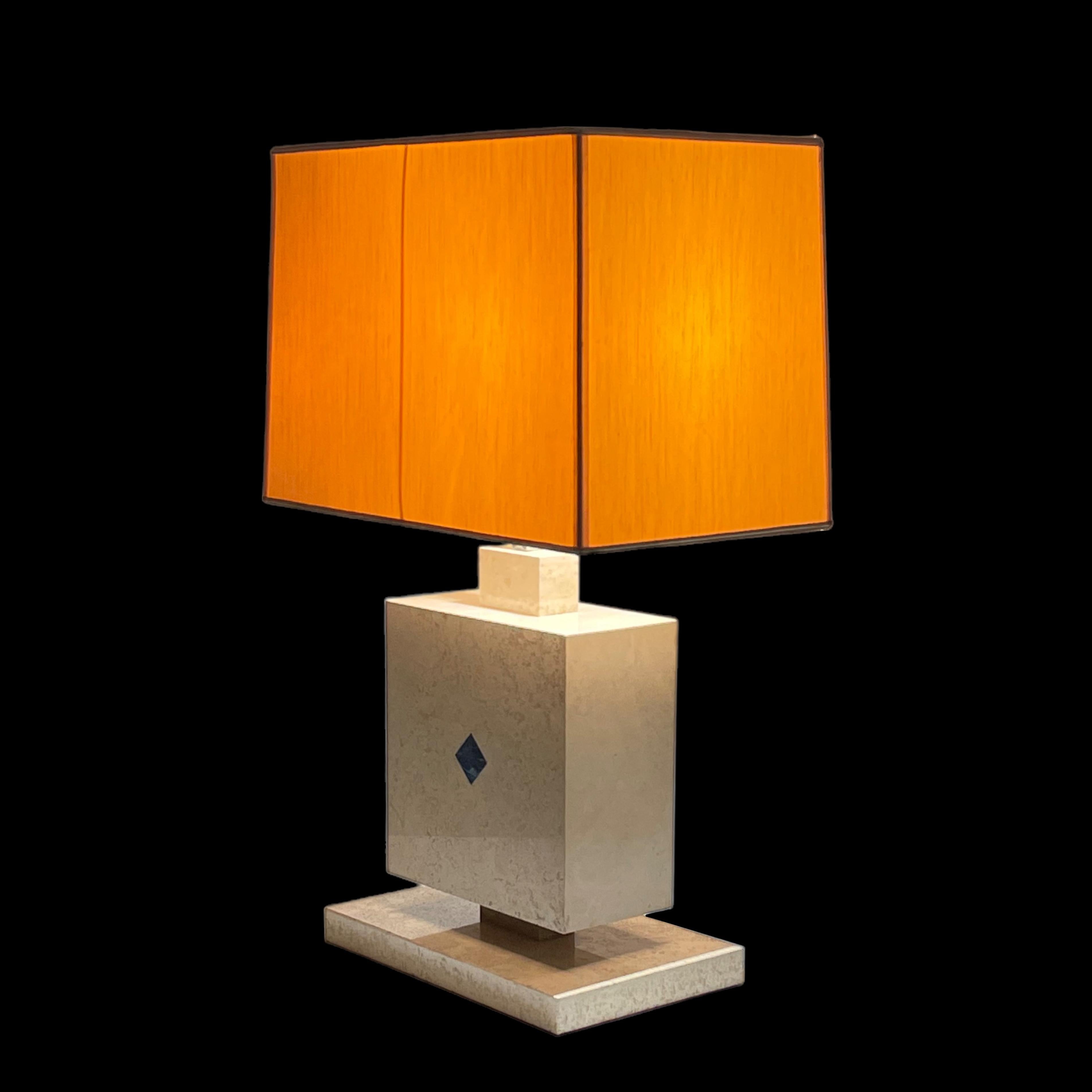 Midcentury Travertine Marble with Lapis Lazuli Stone Italian Table Lamp, 1970s For Sale 12