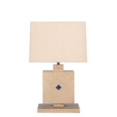 Lampada da tavolo italiana di metà secolo in marmo travertino e pietra di lapislazzuli, anni '70