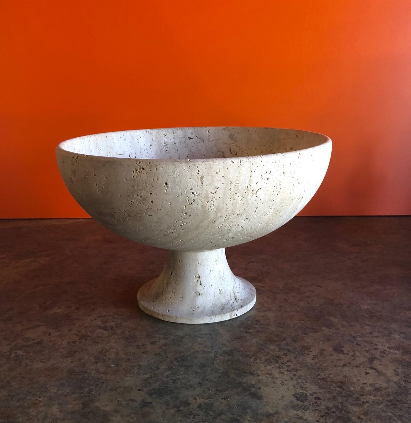 Mid-Century Modern Midcentury Travertine Pedestal Fruit Bowl