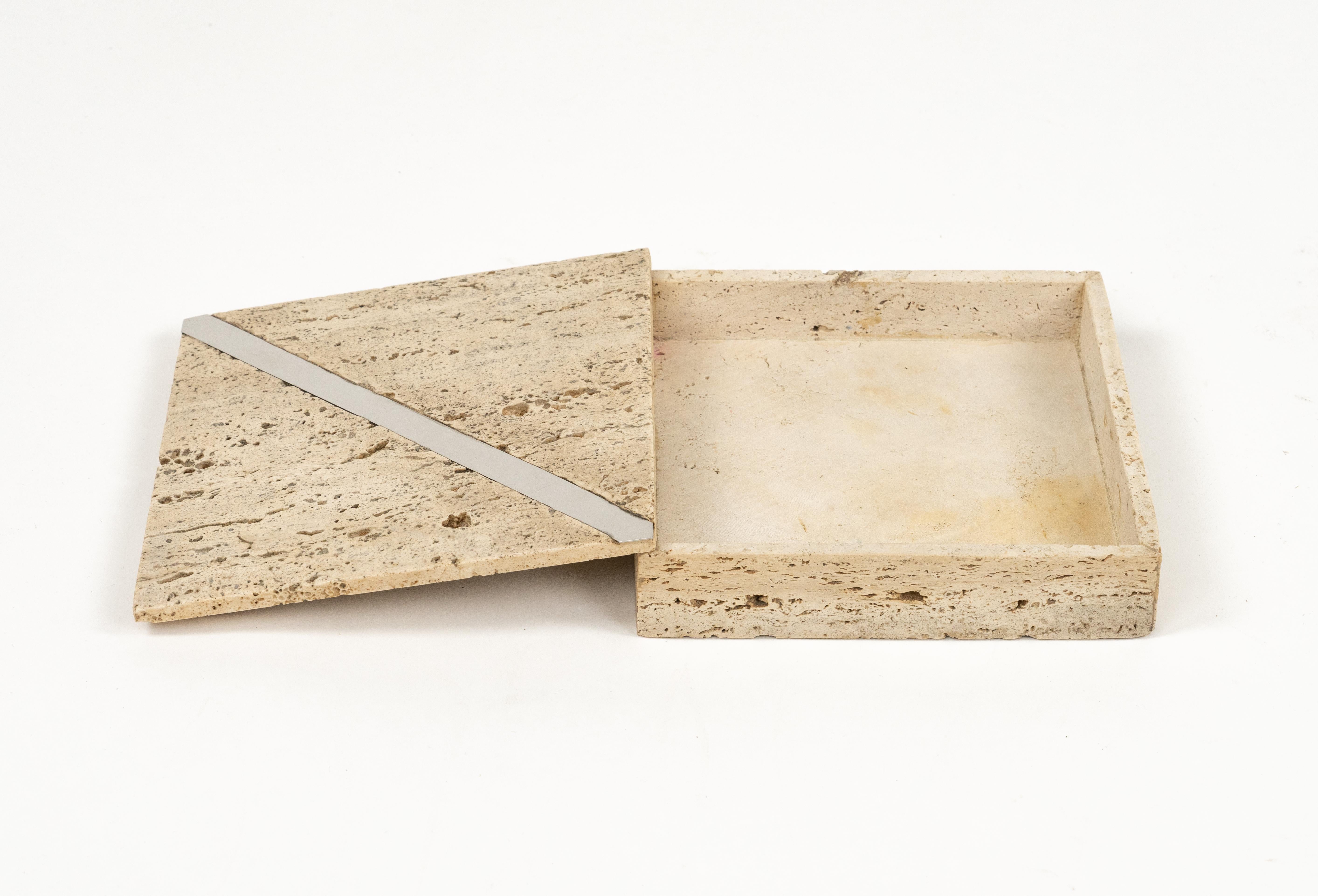Midcentury Travertine Rectangular Box Fratelli Mannelli Style, Italy, 1970s For Sale 4