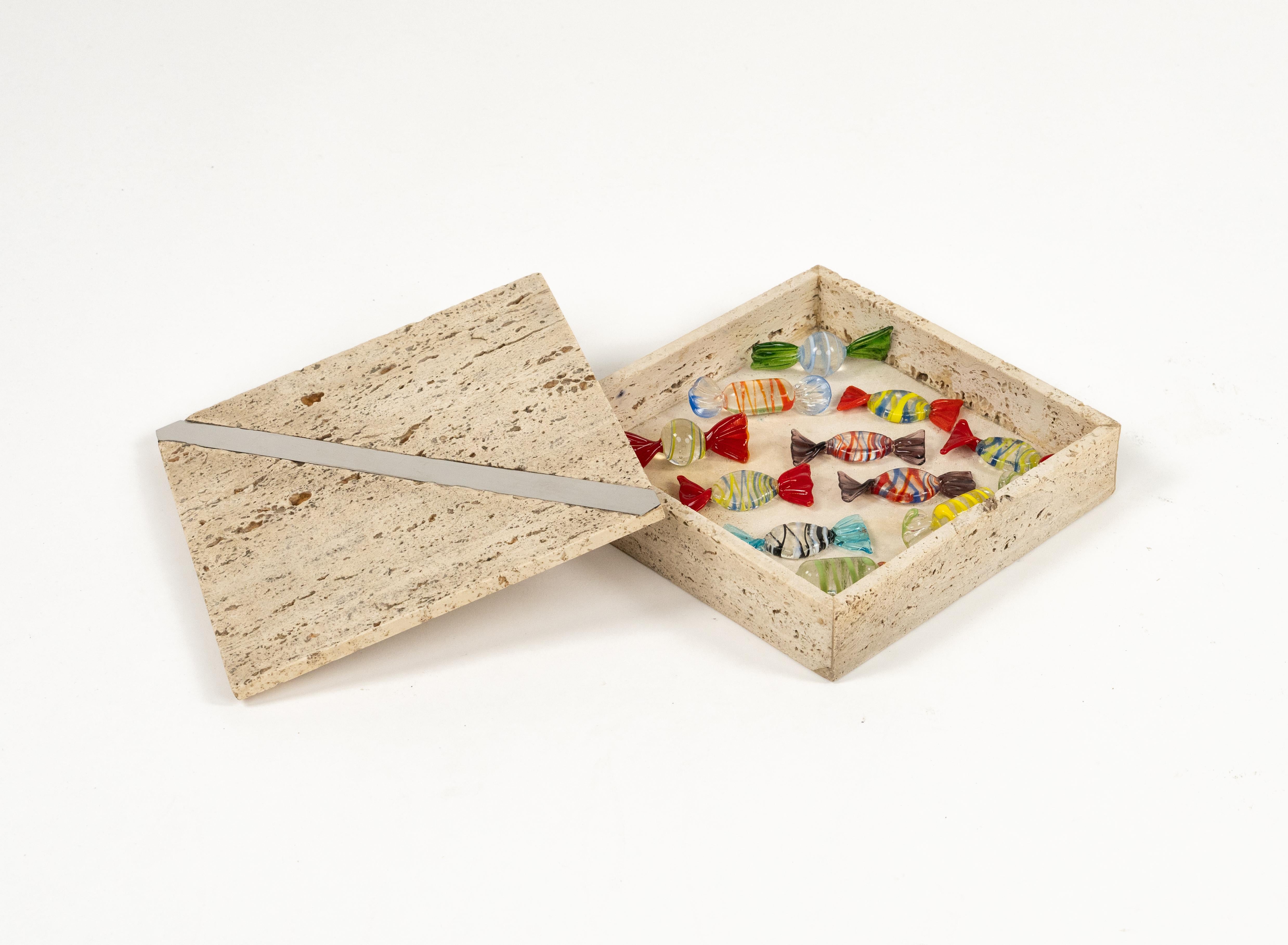 Midcentury Travertine Rectangular Box Fratelli Mannelli Style, Italy, 1970s For Sale 6