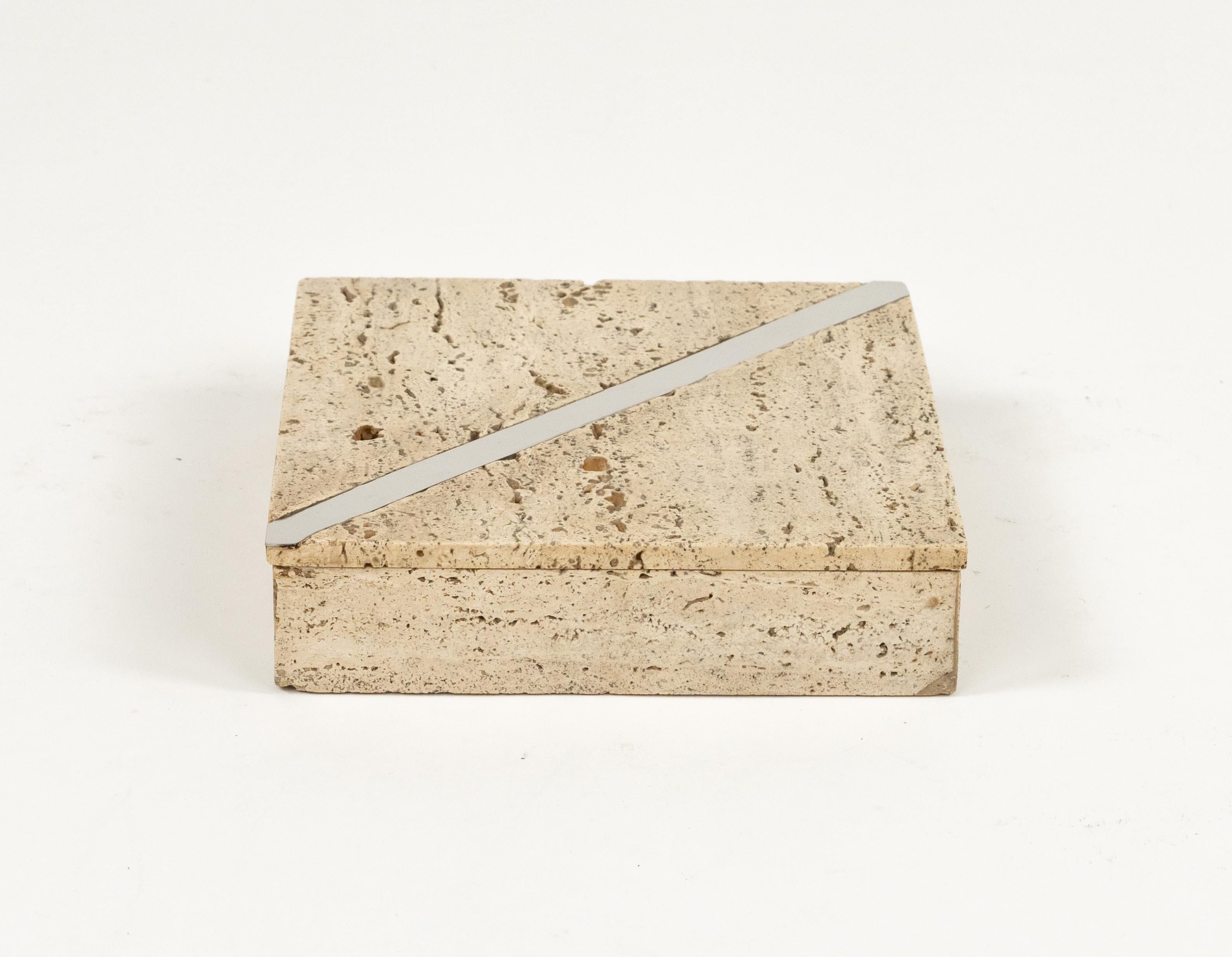 Midcentury Travertine Rectangular Box Fratelli Mannelli Style, Italy, 1970s For Sale 7