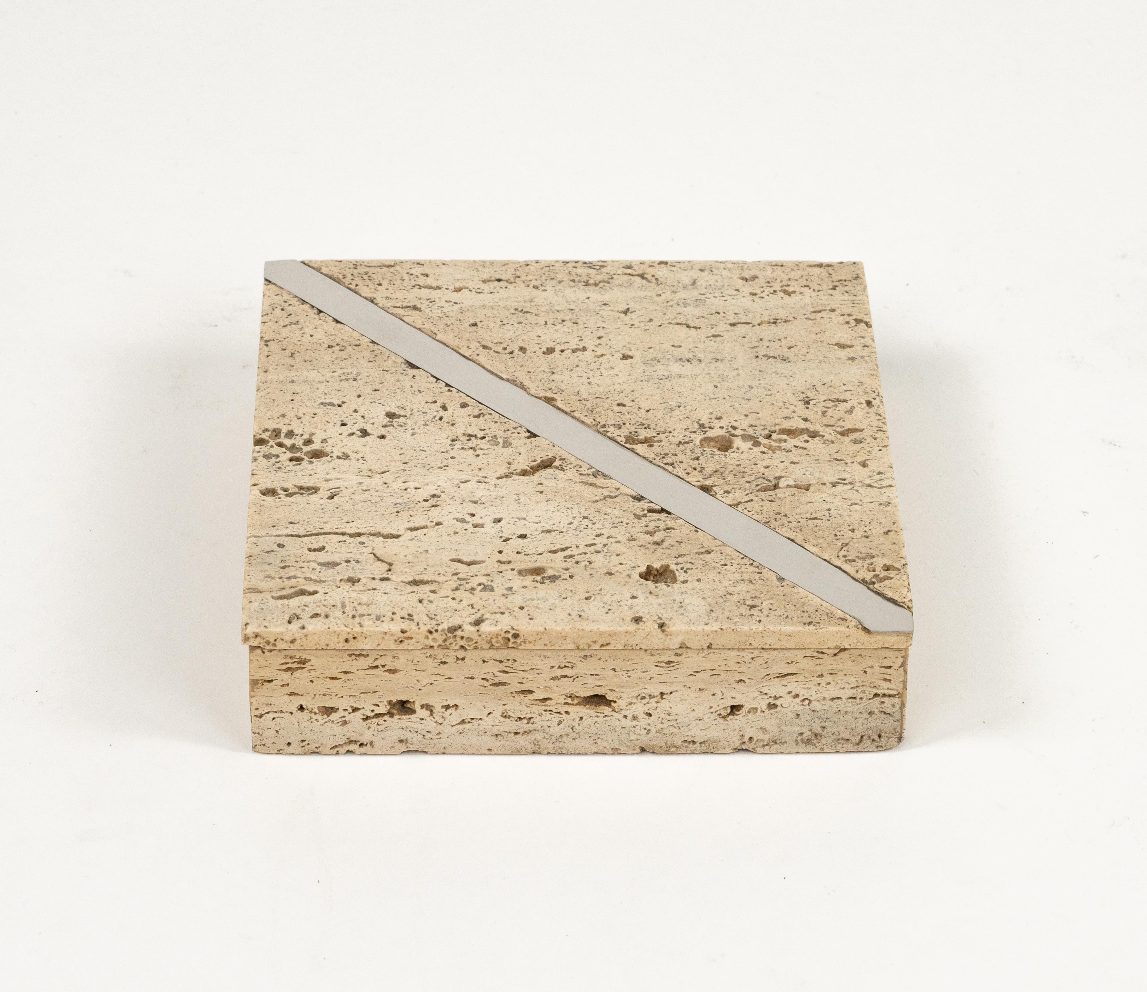 Midcentury Travertine Rectangular Box Fratelli Mannelli Style, Italy, 1970s For Sale 9