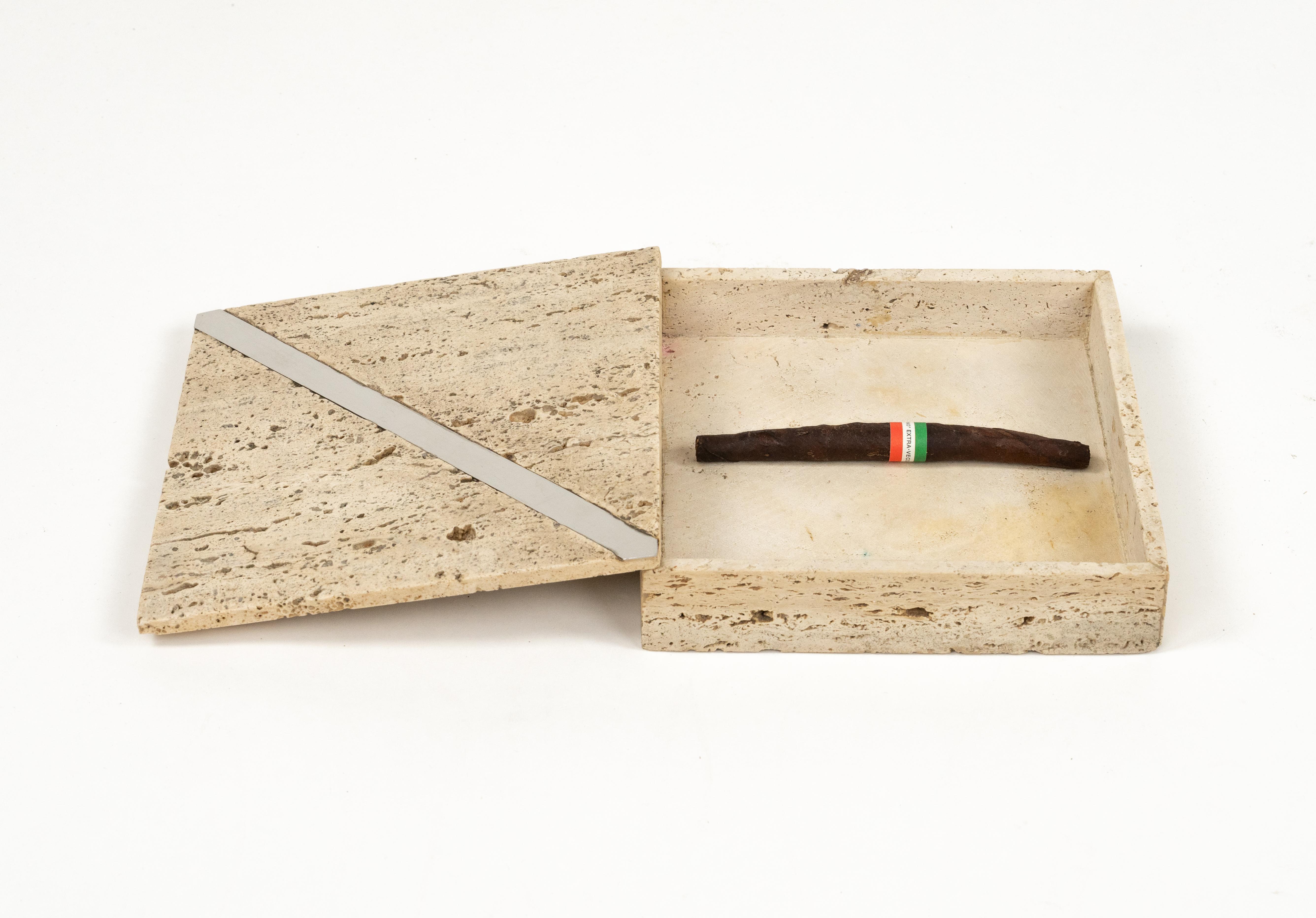 Midcentury Travertine Rectangular Box Fratelli Mannelli Style, Italy, 1970s For Sale 11