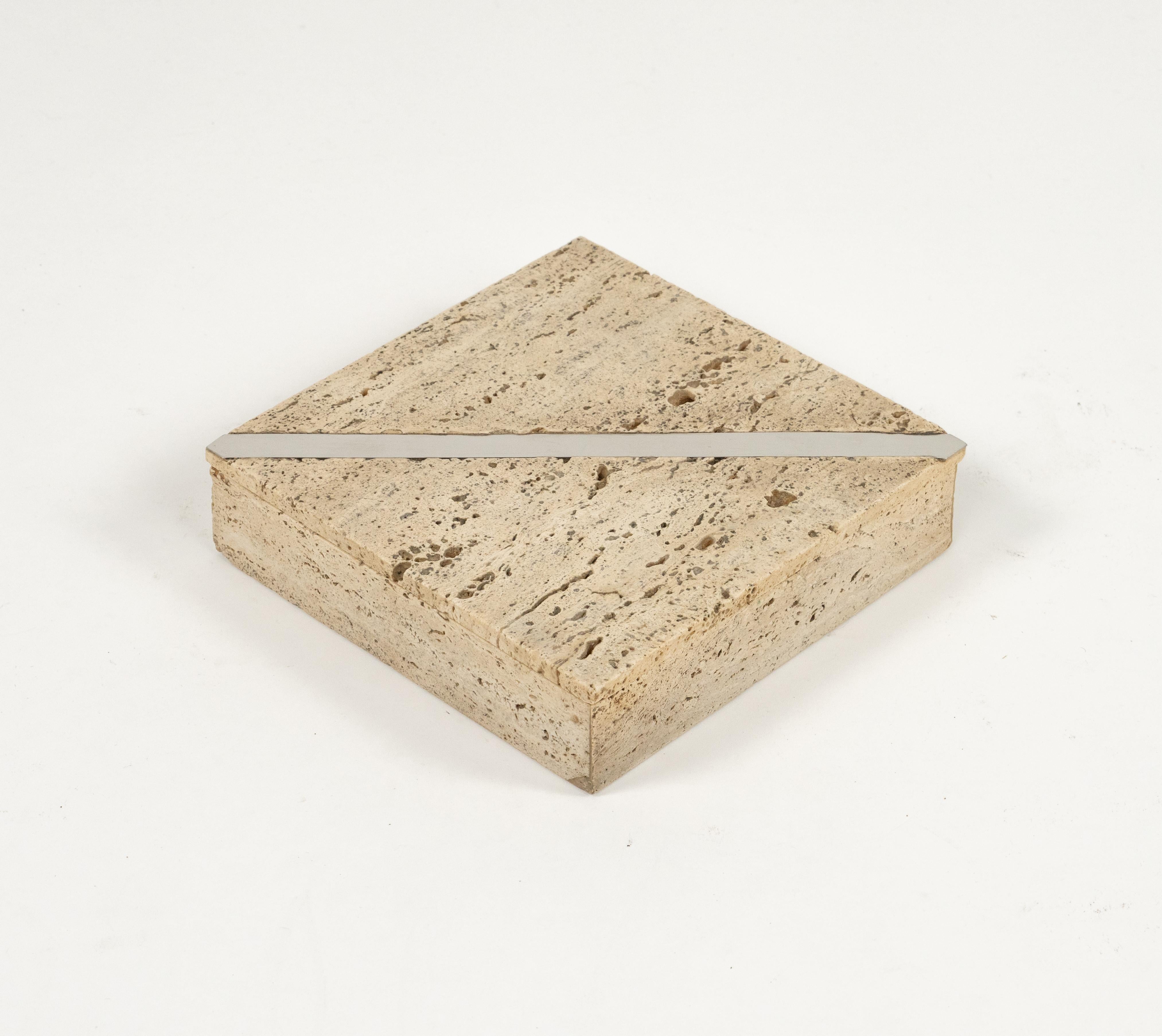 Italian Midcentury Travertine Rectangular Box Fratelli Mannelli Style, Italy, 1970s For Sale