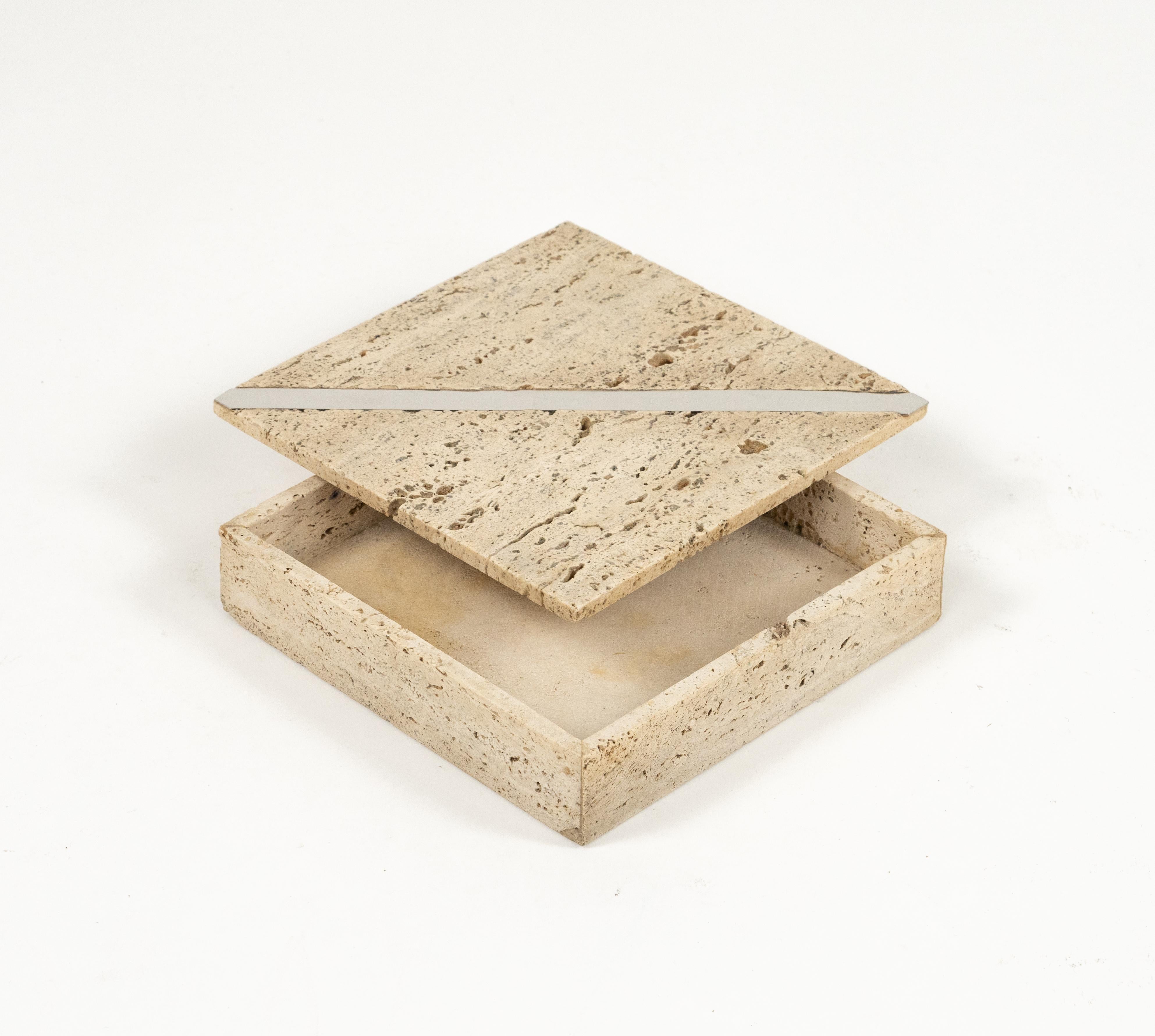 Midcentury Travertine Rectangular Box Fratelli Mannelli Style, Italy, 1970s In Good Condition For Sale In Rome, IT