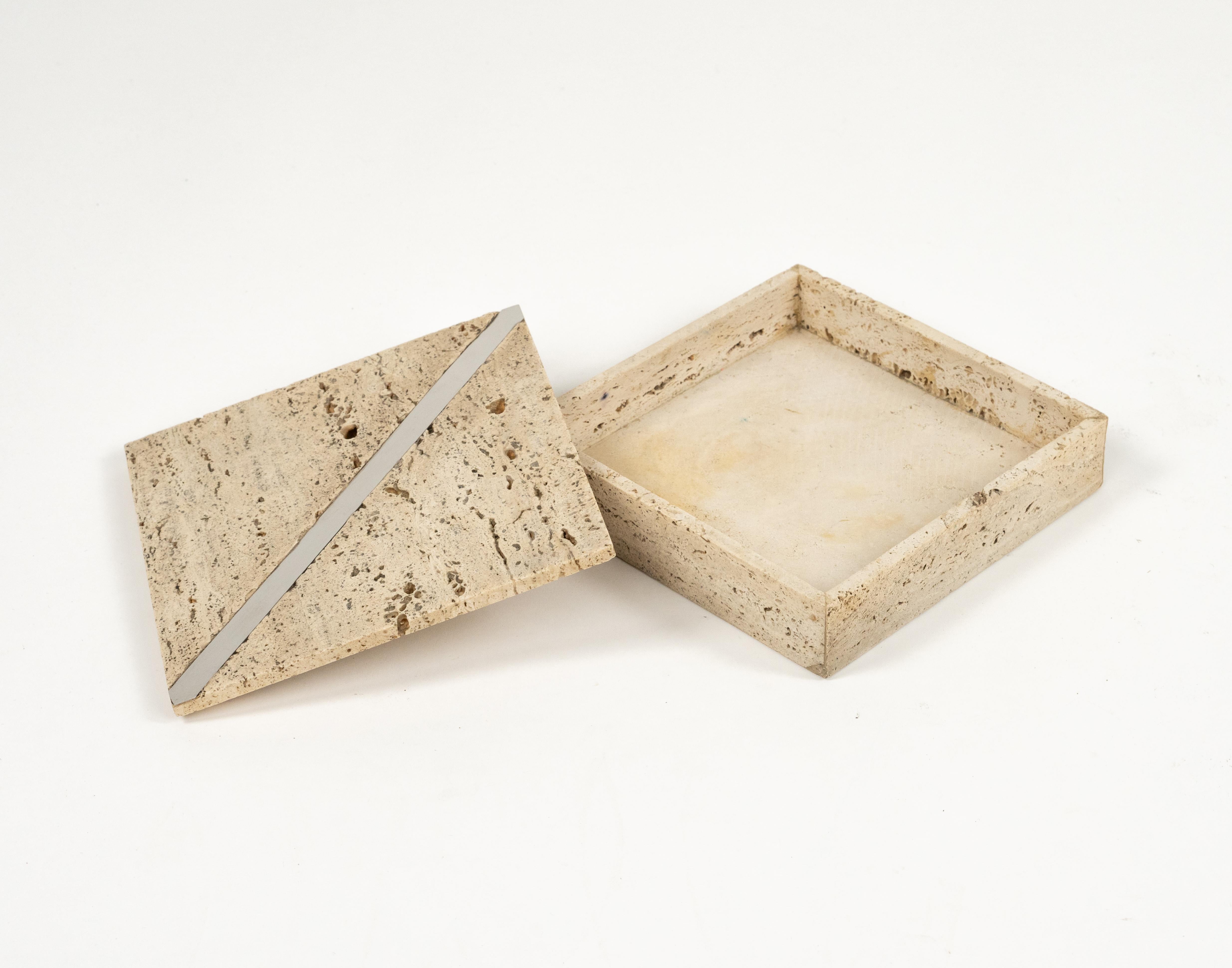 Late 20th Century Midcentury Travertine Rectangular Box Fratelli Mannelli Style, Italy, 1970s For Sale