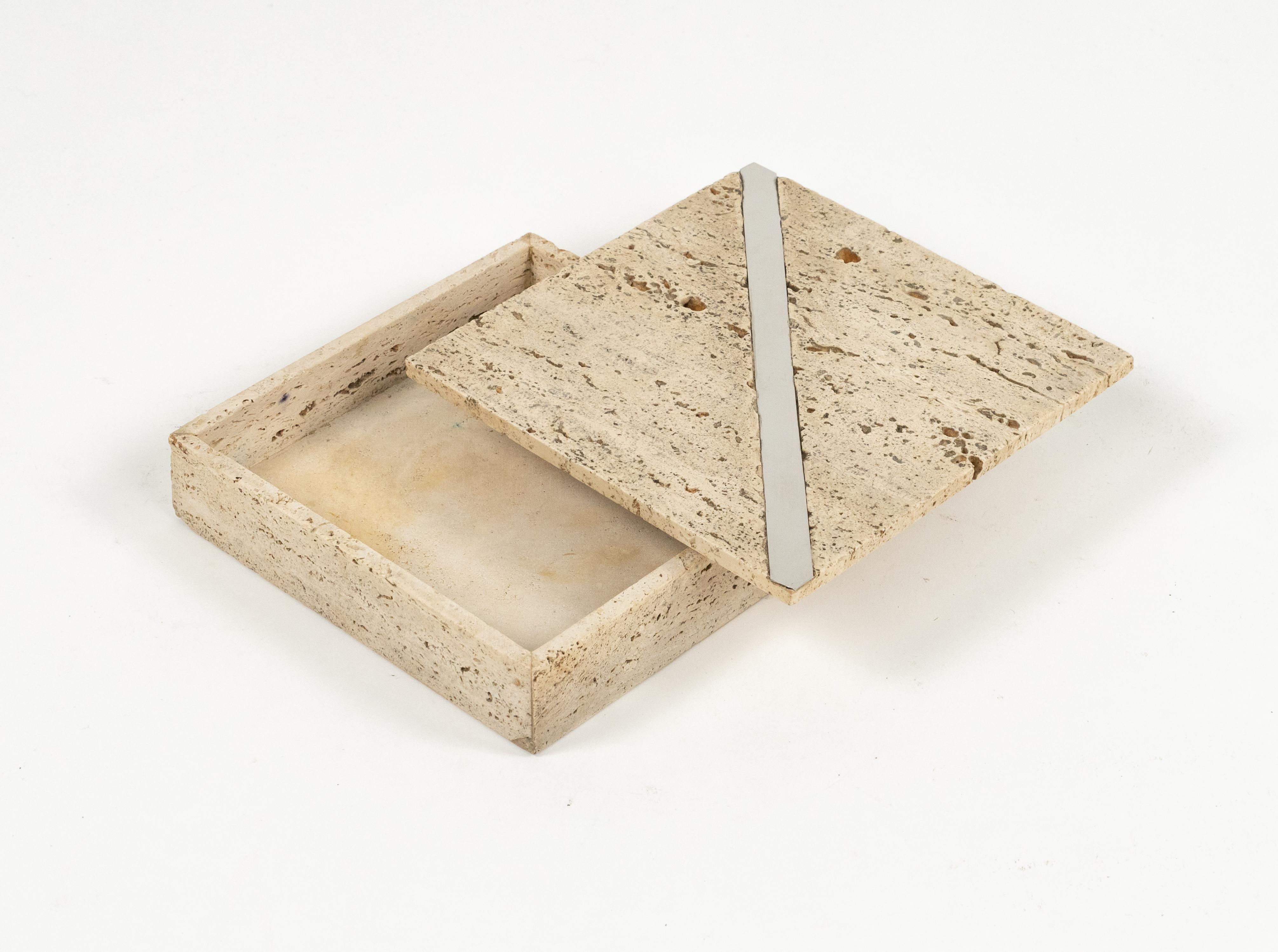 Midcentury Travertine Rectangular Box Fratelli Mannelli Style, Italy, 1970s For Sale 1